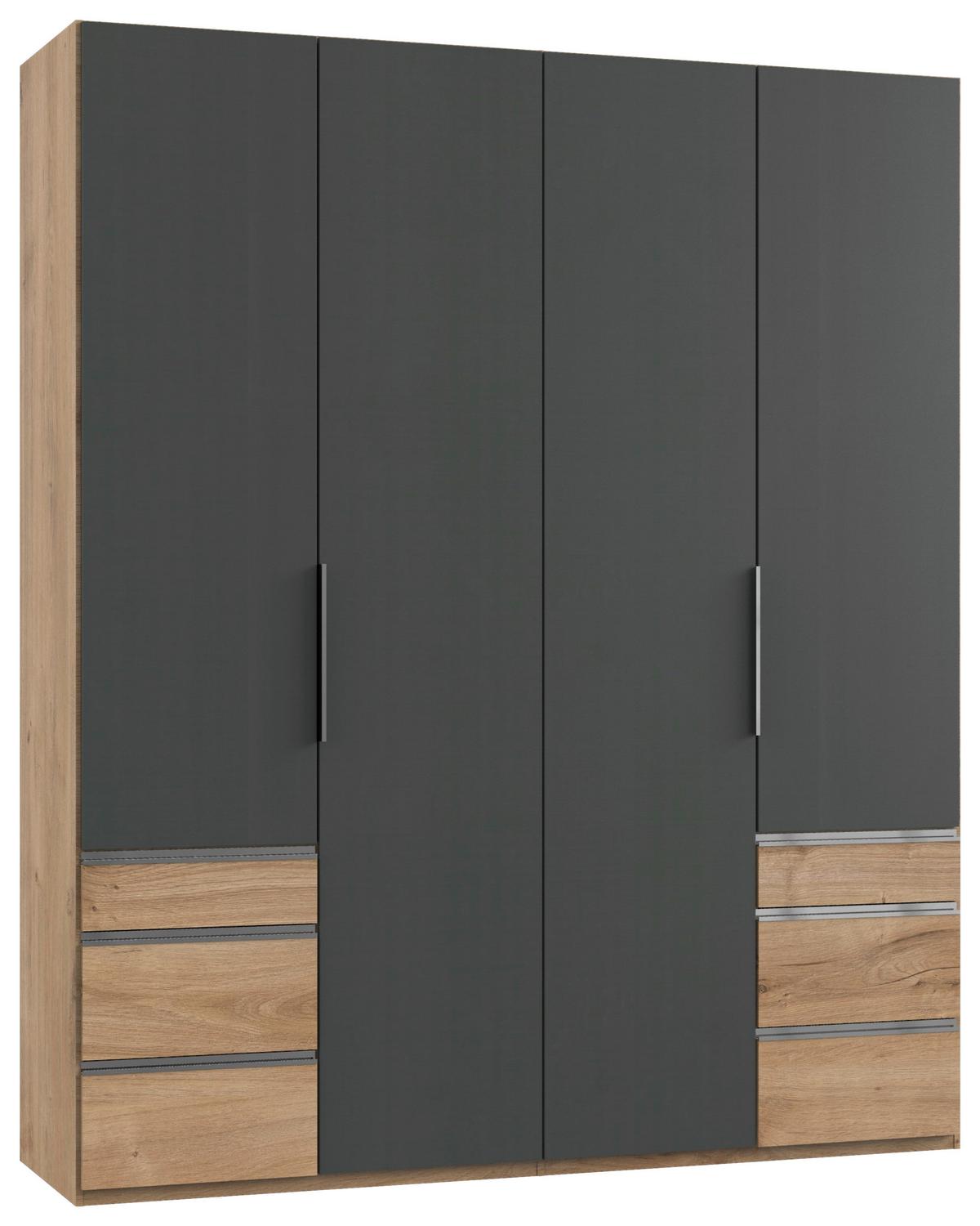 Drehtürenschrank 200cm Level, Graphit/Eiche Dekor - Chromfarben/Eichefarben, MODERN, Holzwerkstoff (200/236/58cm) - MID.YOU