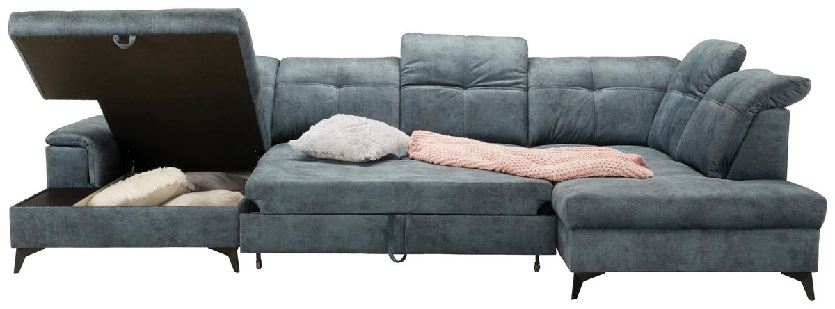 Wohnlandschaft Sierra in Blaugrau - Blaugrau/Schwarz, MODERN, Textil/Metall (181/364/230cm) - Mömax