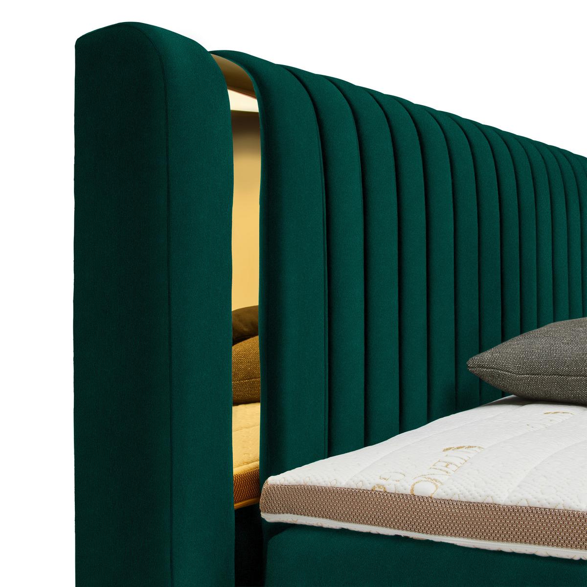Boxspringbett Minola Gold Dunkelgrün ca. 160x200cm - Dunkelgrün/Schwarz, KONVENTIONELL, Kunststoff/Textil (160/200cm) - Premium Living