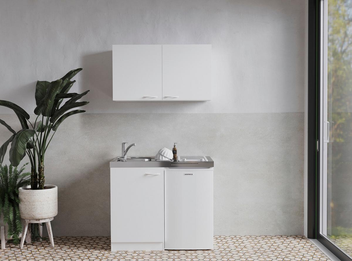 Miniküche Weiß m. Spüle Cerank ochfeld Kühlschr. B: ca. 100cm - Weiß, MODERN, Holzwerkstoff/Kunststoff (100cm) - Respekta