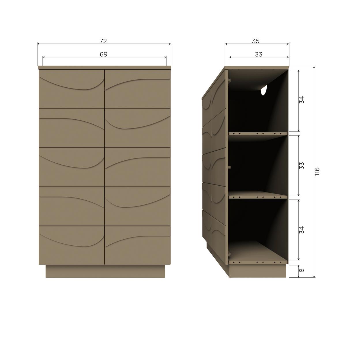 Highboard Teo, Schlammfarben B: 72 cm - Schlammfarben, Design, Holz (72/116/35cm) - Livetastic