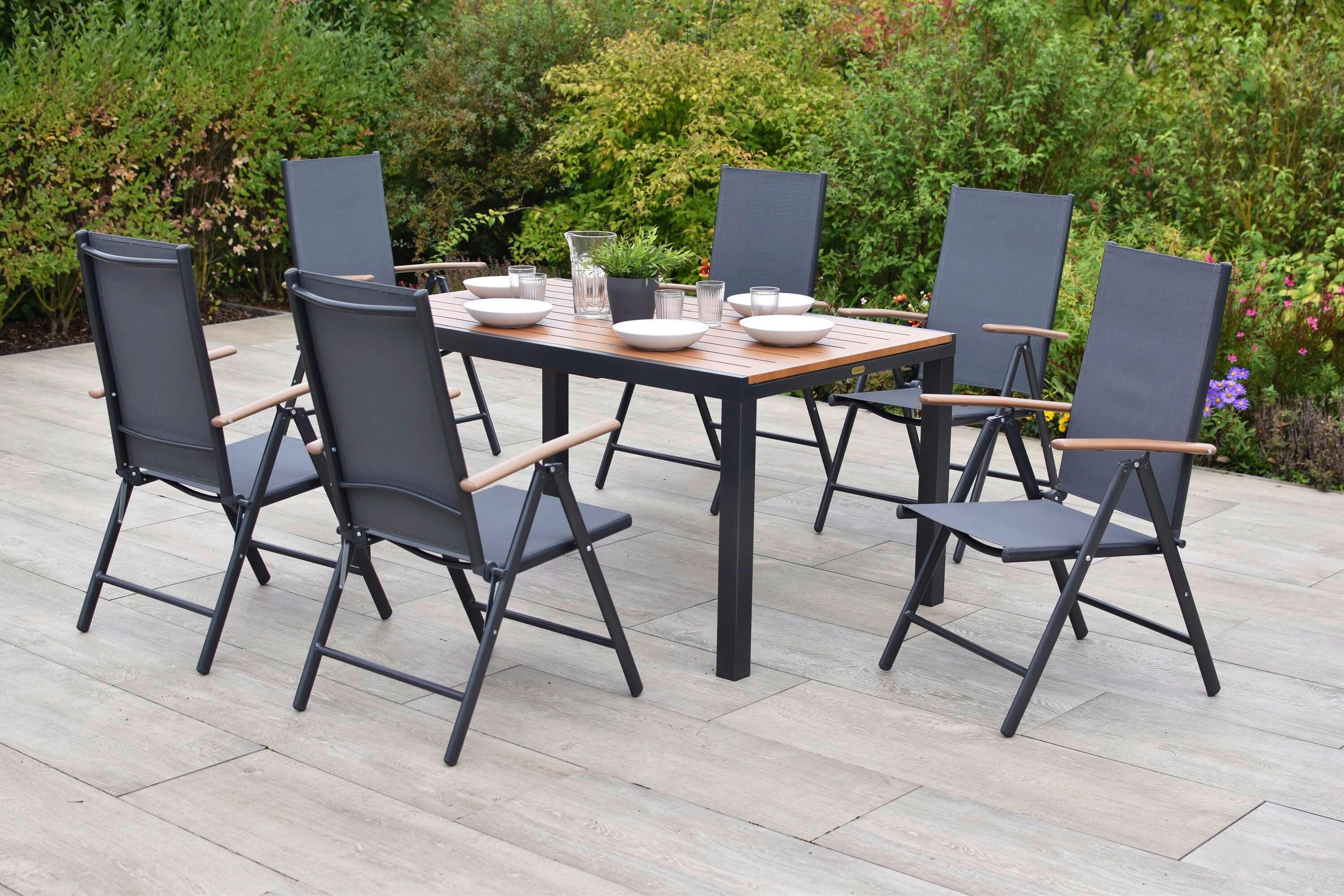 Gartentischgruppe Valenza 7-tlg. Graphitfarben - Graphitfarben/Naturfarben, KONVENTIONELL, Textil/Metall - Gardenson