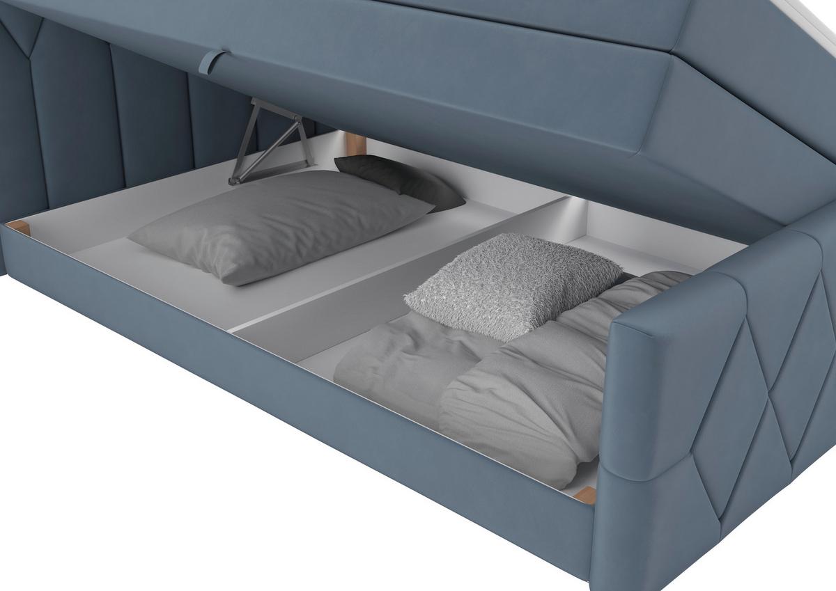 Boxspringbett Josie B Graublau ca. 140x200cm - Graublau/Schwarz, KONVENTIONELL, Holz/Holzwerkstoff (140/200cm) - Mömax