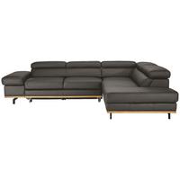 Wohnlandschaft Carmen rechts Graublau - Graublau/Schwarz, MODERN, Leder/Holz (292/72/226cm) - Premium Living