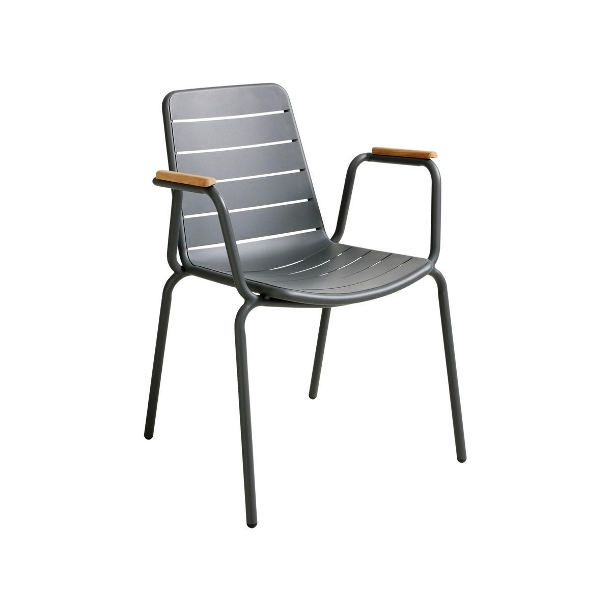 Gartenstuhl Parc Anthrazit/Teak stapelbar - Anthrazit/Naturfarben, Natur, Holz/Metall (58/80/58cm) - Gardenson