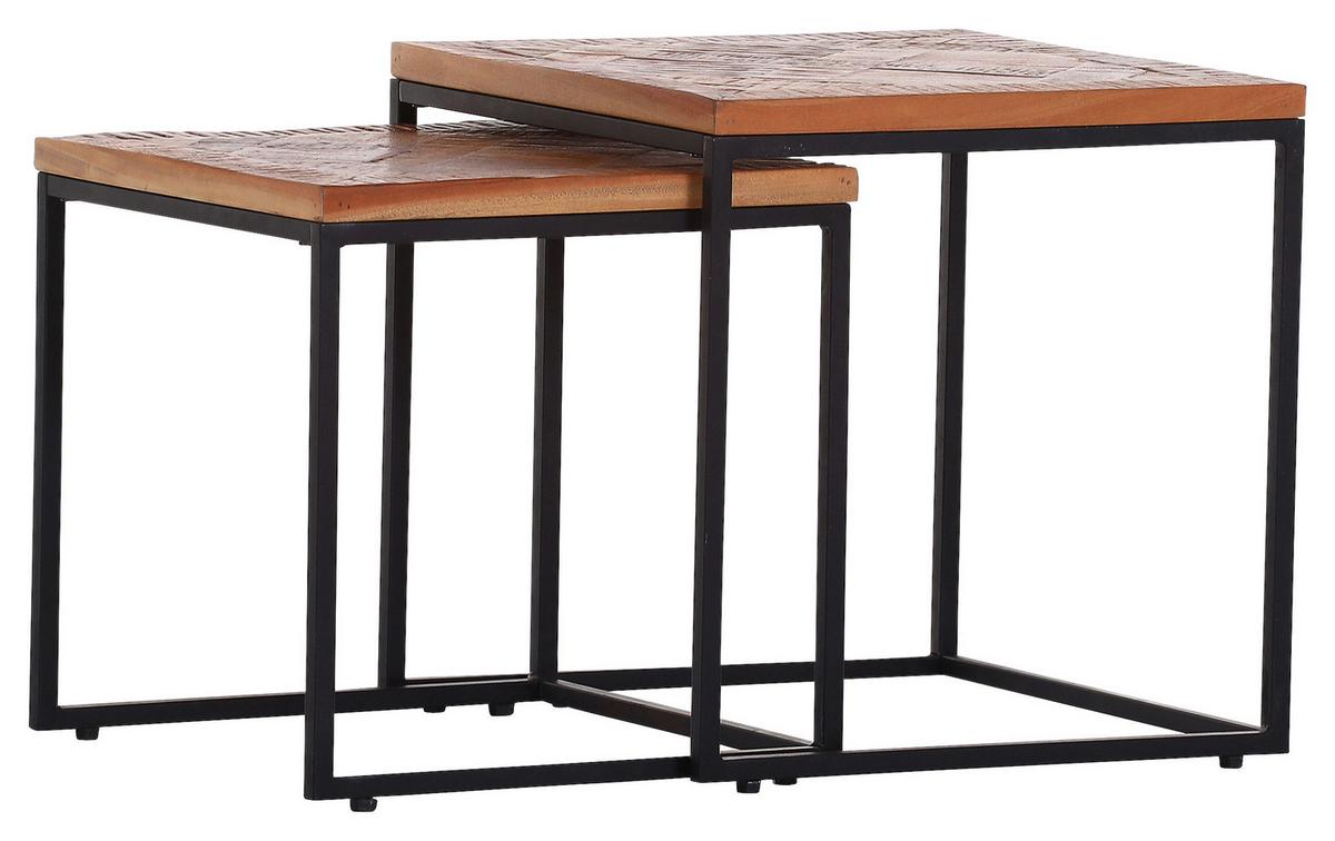 ZESTAW STOLIKÓW BOCZNYCH SIESTA - czarny/brązowy, Trend, metal/drewno (45/45/45cm) - Livetastic