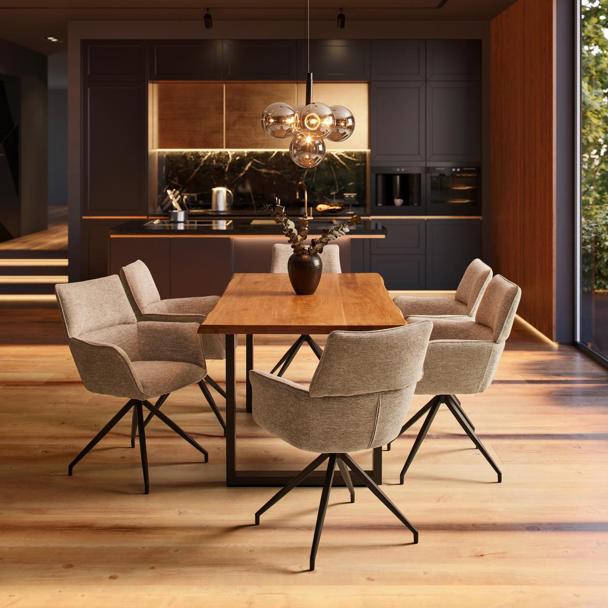 Armlehnstuhl Paolo Grau Webstoff Drehbar Gepolstert - Schwarz/Grau, MODERN, Holz/Textil (57/89/62cm) - Bessagi Home