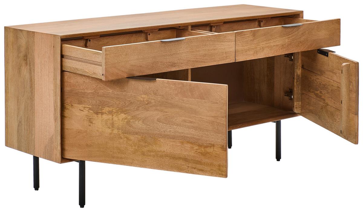 KOMODA SZEROKA SYLVIA - kolor naturalny/czarny, Lifestyle, metal/drewno (140/70/40cm) - Livetastic