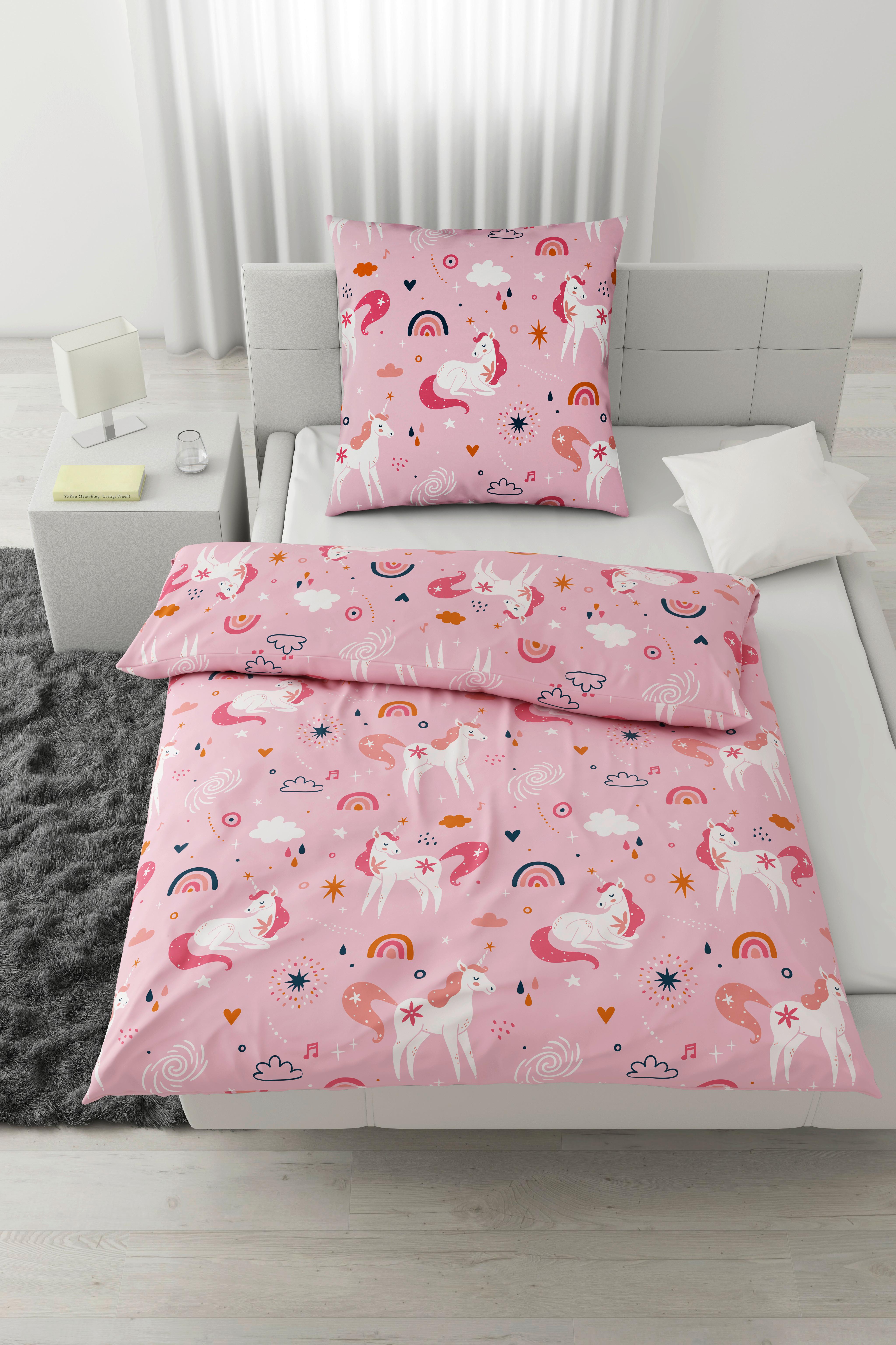 Kinderbettwäsche Einhorn Hellrosa ca. 135x200cm - Hellrosa, Textil (135/200cm) - Mömax