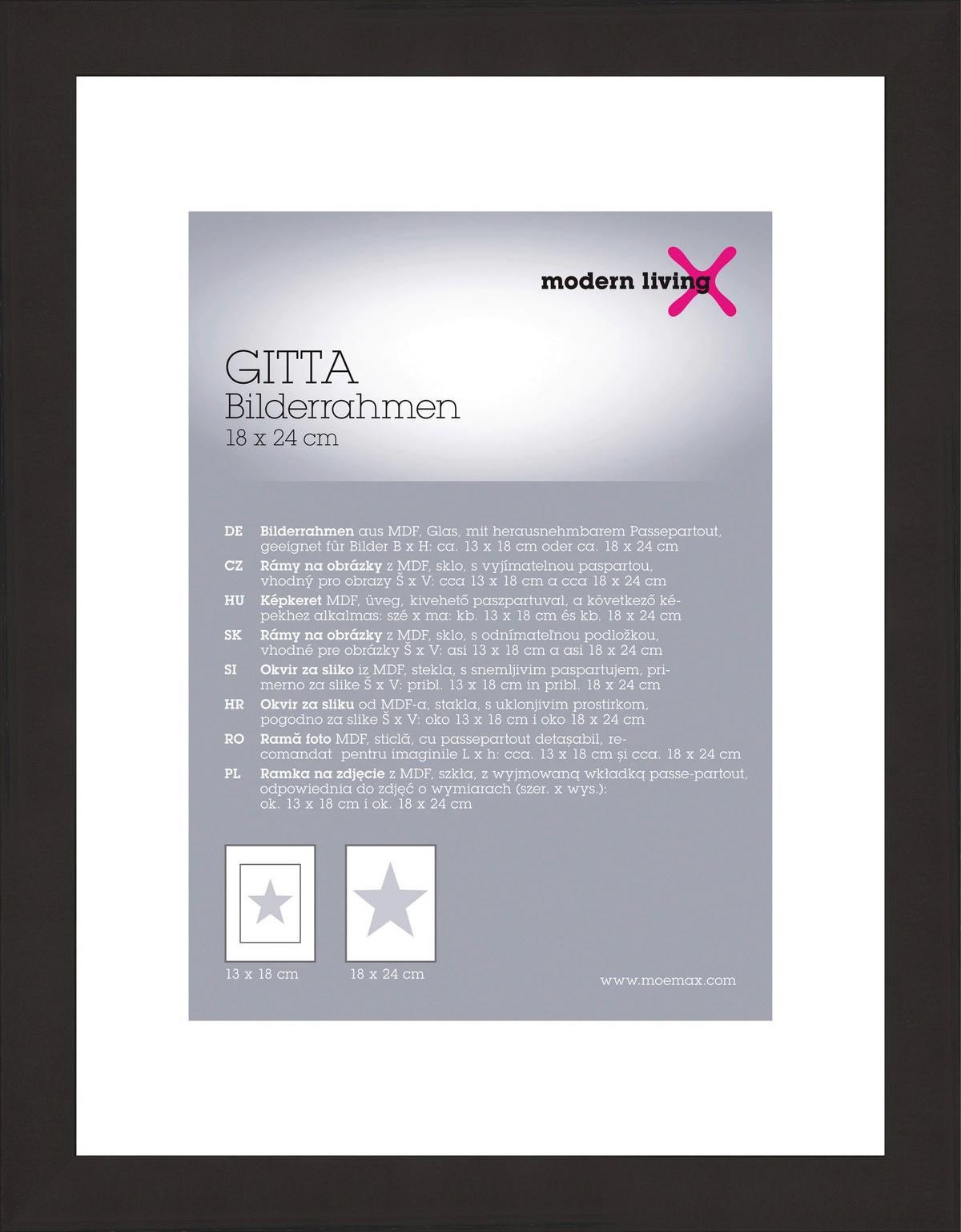 Bilderrahmen Gitta in Schwarz ca. 18x24cm - Schwarz, MODERN, Glas/Holzwerkstoff (18/24cm) - Modern Living