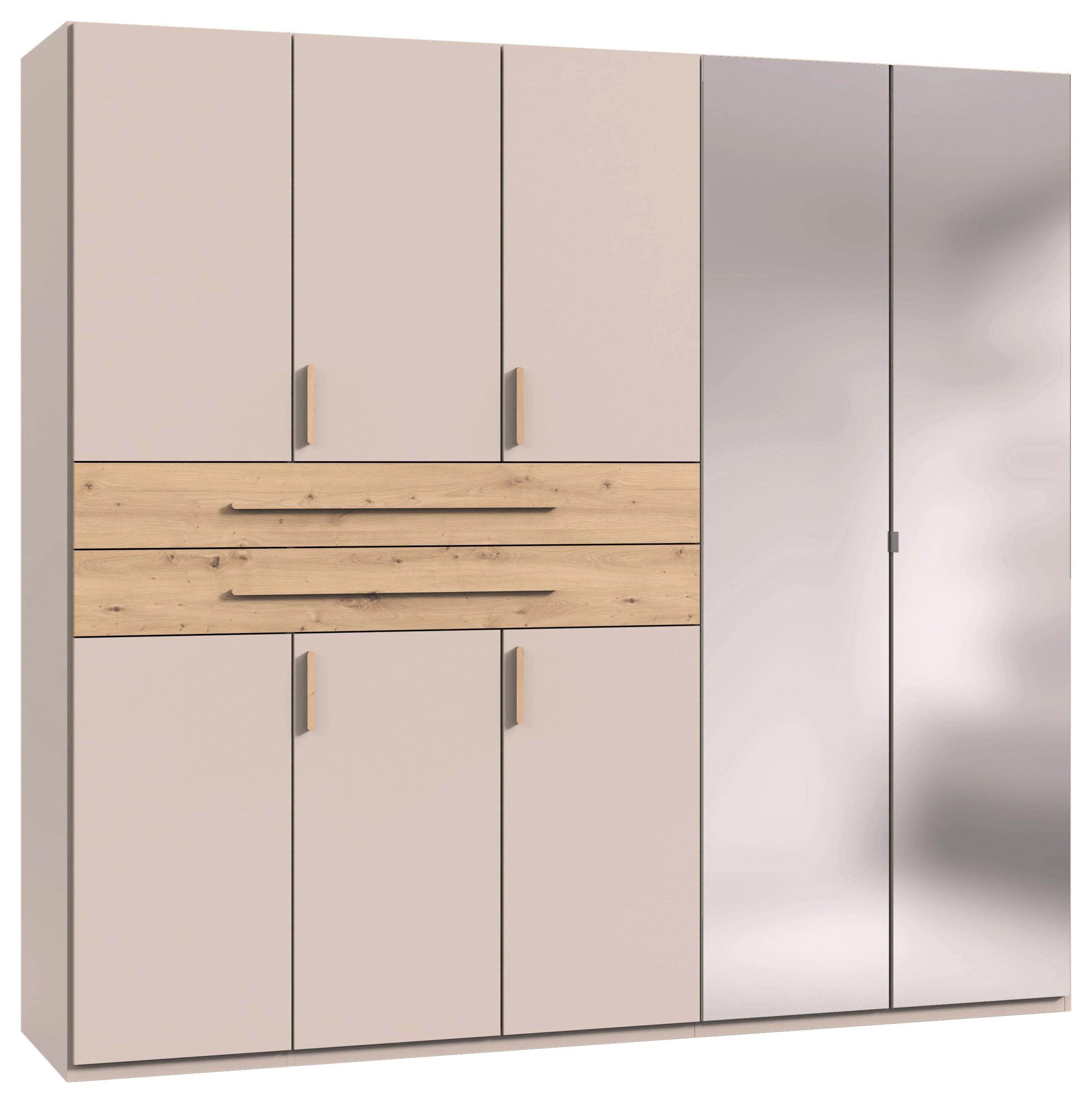 Kleiderschrank Lumio Eiche-/silber-/kaschmirfarben - Kaschmir/Silberfarben, Konventionell, Glas/Holzwerkstoff (225/208/58cm) - Modern Living