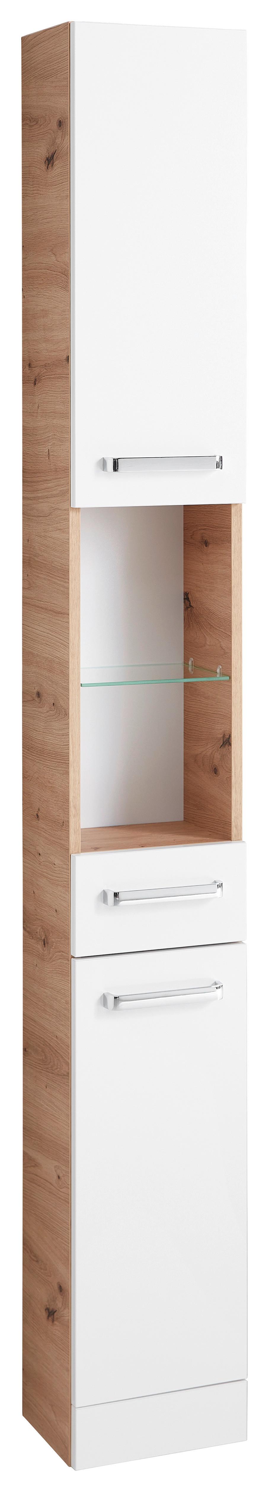 SZAFKA WYSOKA XO 1200 - biały/dąb artisan, Konventionell, materiał drewnopochodny/szkło (25/188,5/20cm) - Xora
