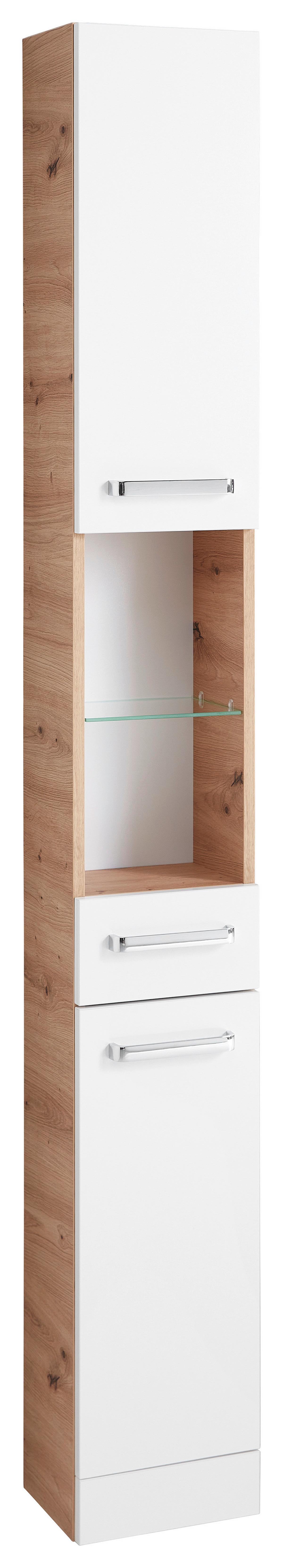 SZAFKA WYSOKA XO 1200 - biały/dąb artisan, Konventionell, materiał drewnopochodny/szkło (25/188,5/20cm) - Xora