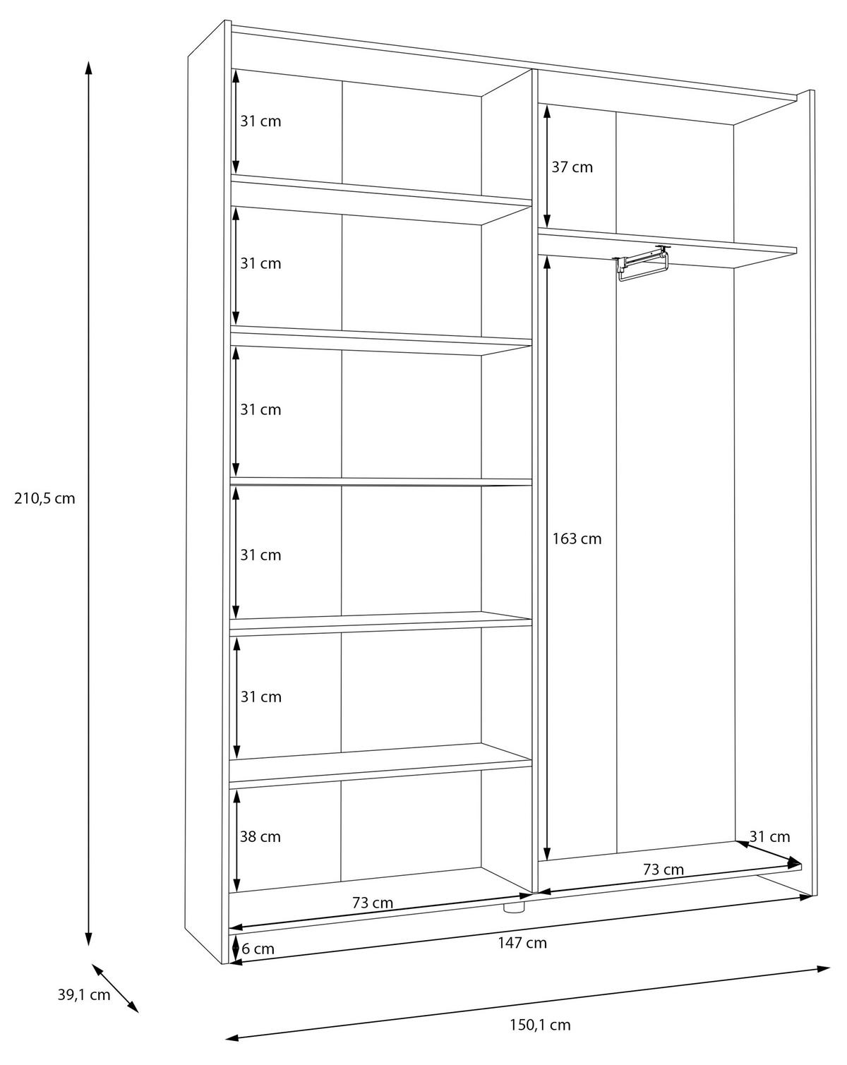 Ormar S Kliznim Vratima Home Nook - bijela/boje aluminija, Basics, drvni materijal/metal (150,1/210/39,1cm) - Modern Living