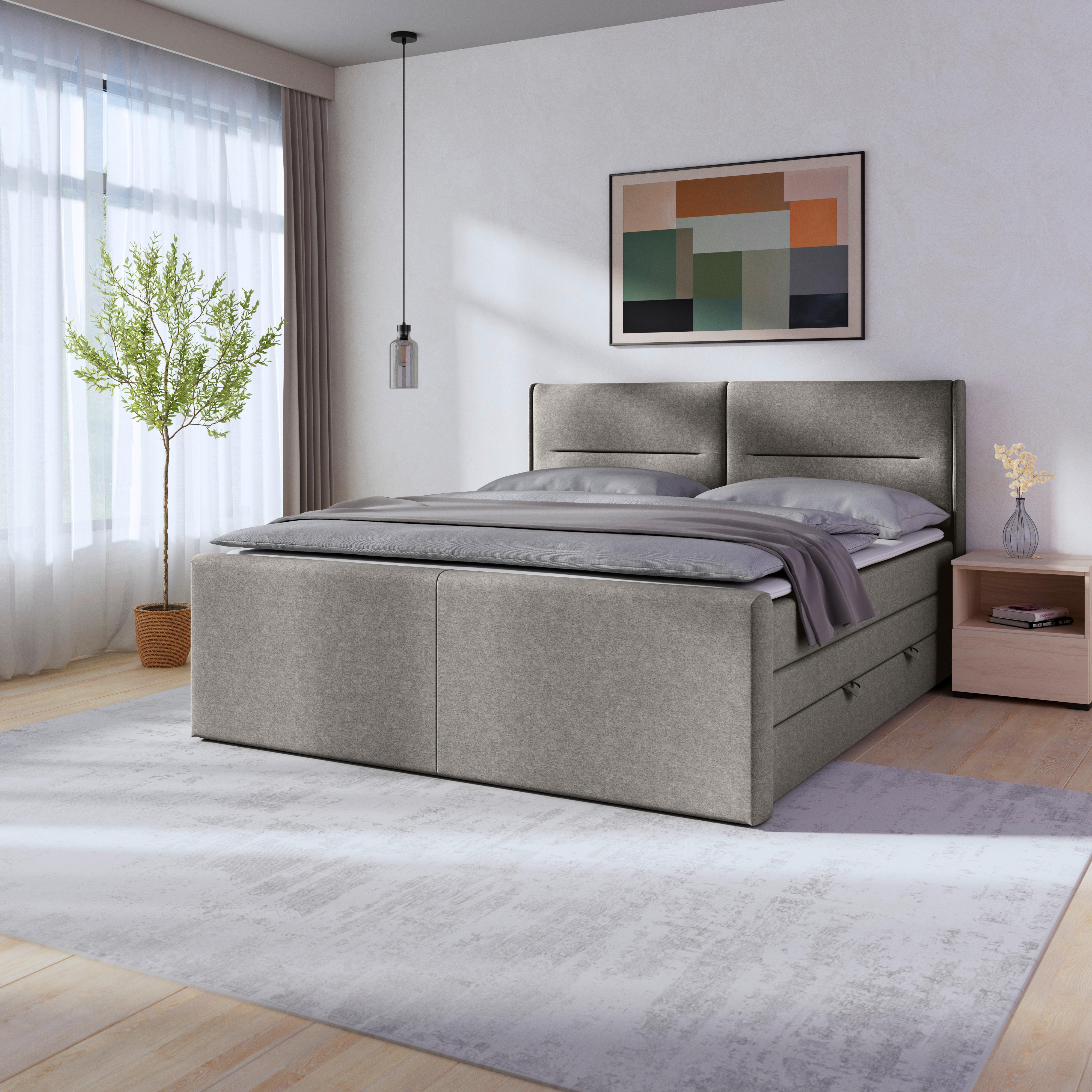 Boxspringbett Kyoto ca. 180x200 cm Silbergrau - Silberfarben, MODERN, Karton/Holzwerkstoff (180/200cm) - MID.YOU