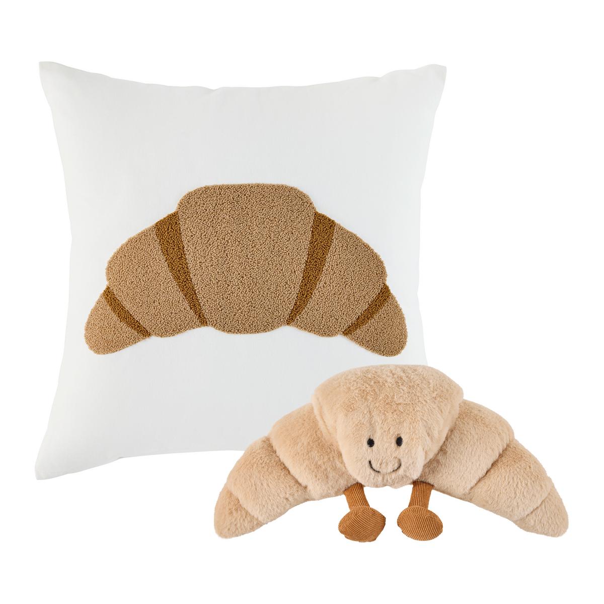 Zierkissen Croissant Weiß/Cognac ca. 45x45cm - Cognac/Weiß, Textil (45/45cm) - Mömax
