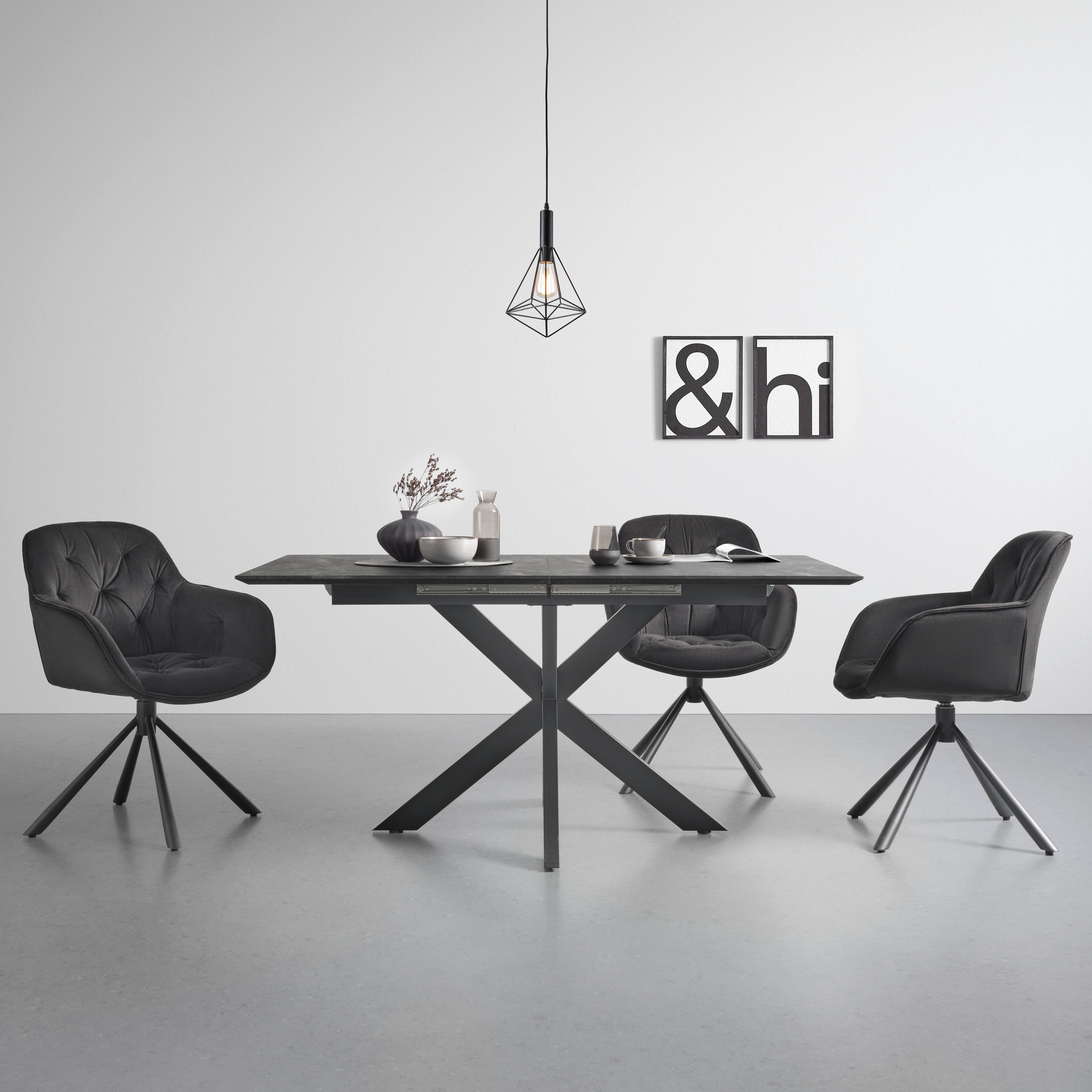 Ausziehtisch Dinner Konzept 3 Schwarz ca. 160x74,5x90cm - Schwarz, MODERN, Holzwerkstoff/Metall (160/90/74,5cm) - Mömax