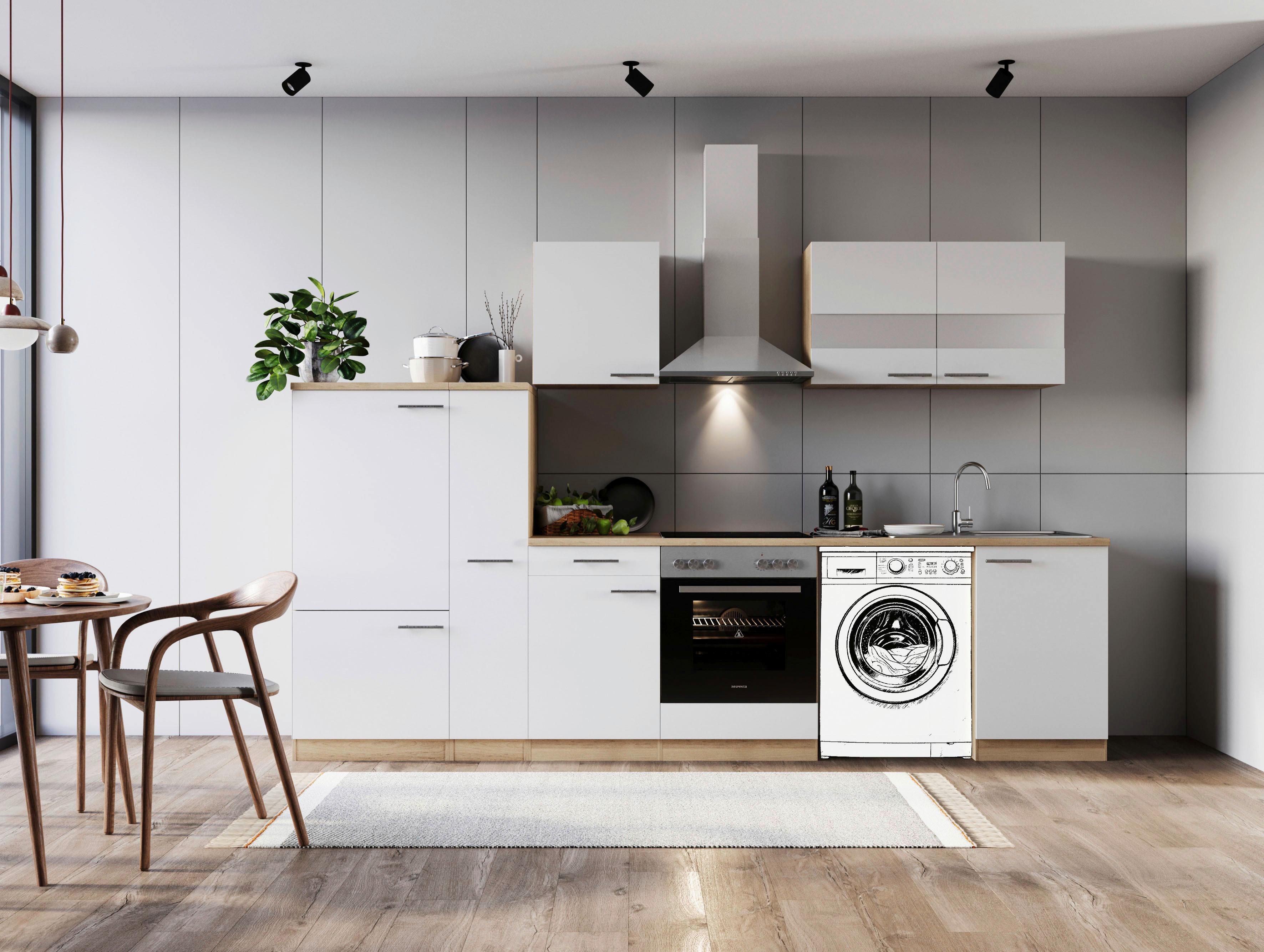 Kuhinjski Blok Z Aparati Merle, 310cm - barve nerjavečega jekla/barve hrasta, Basics, kovina/steklo (310cm) - Respekta