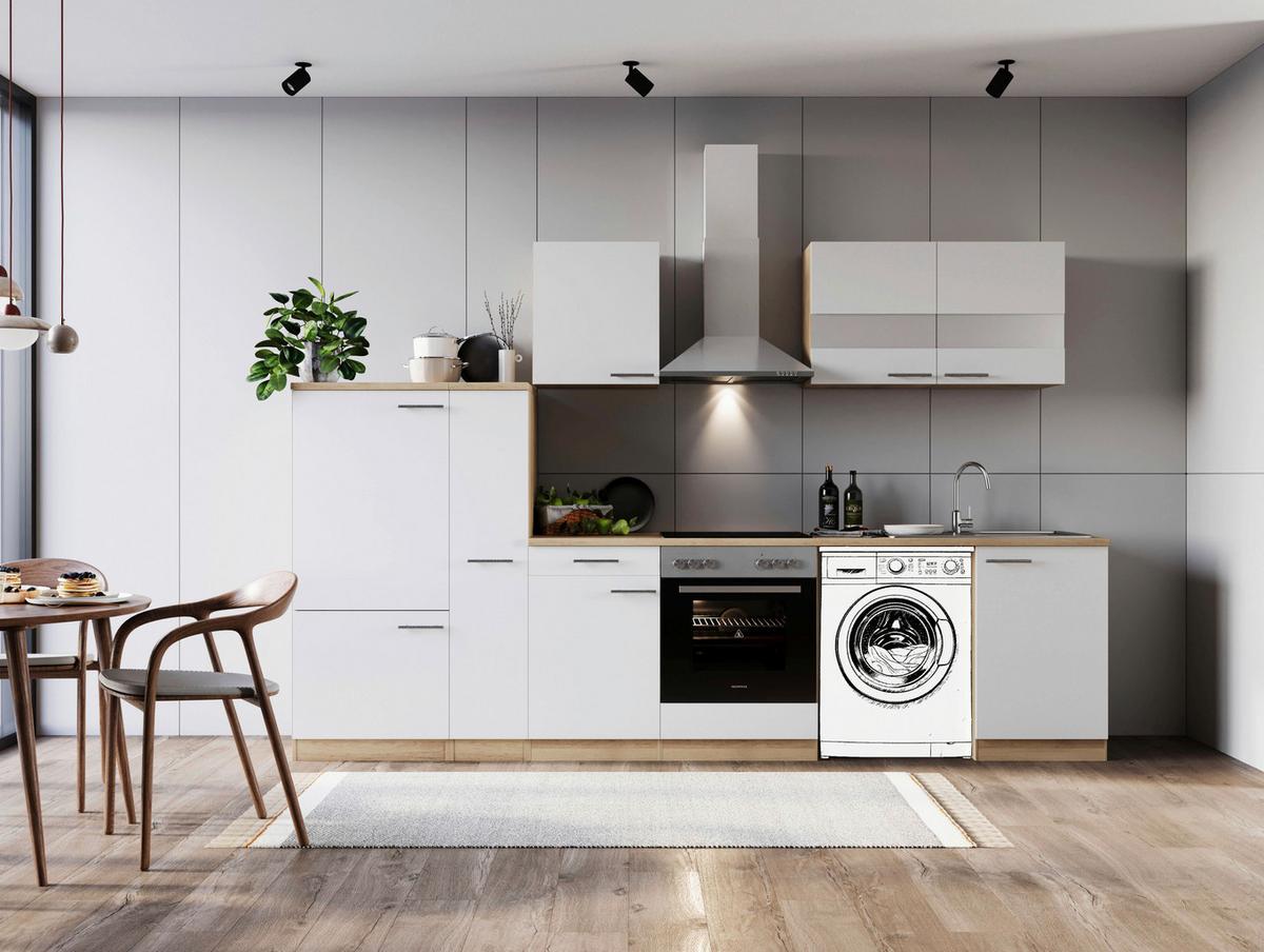 Kuhinjski Blok Z Aparati Merle, 310cm - barve nerjavečega jekla/barve hrasta, Basics, kovina/steklo (310cm) - Respekta