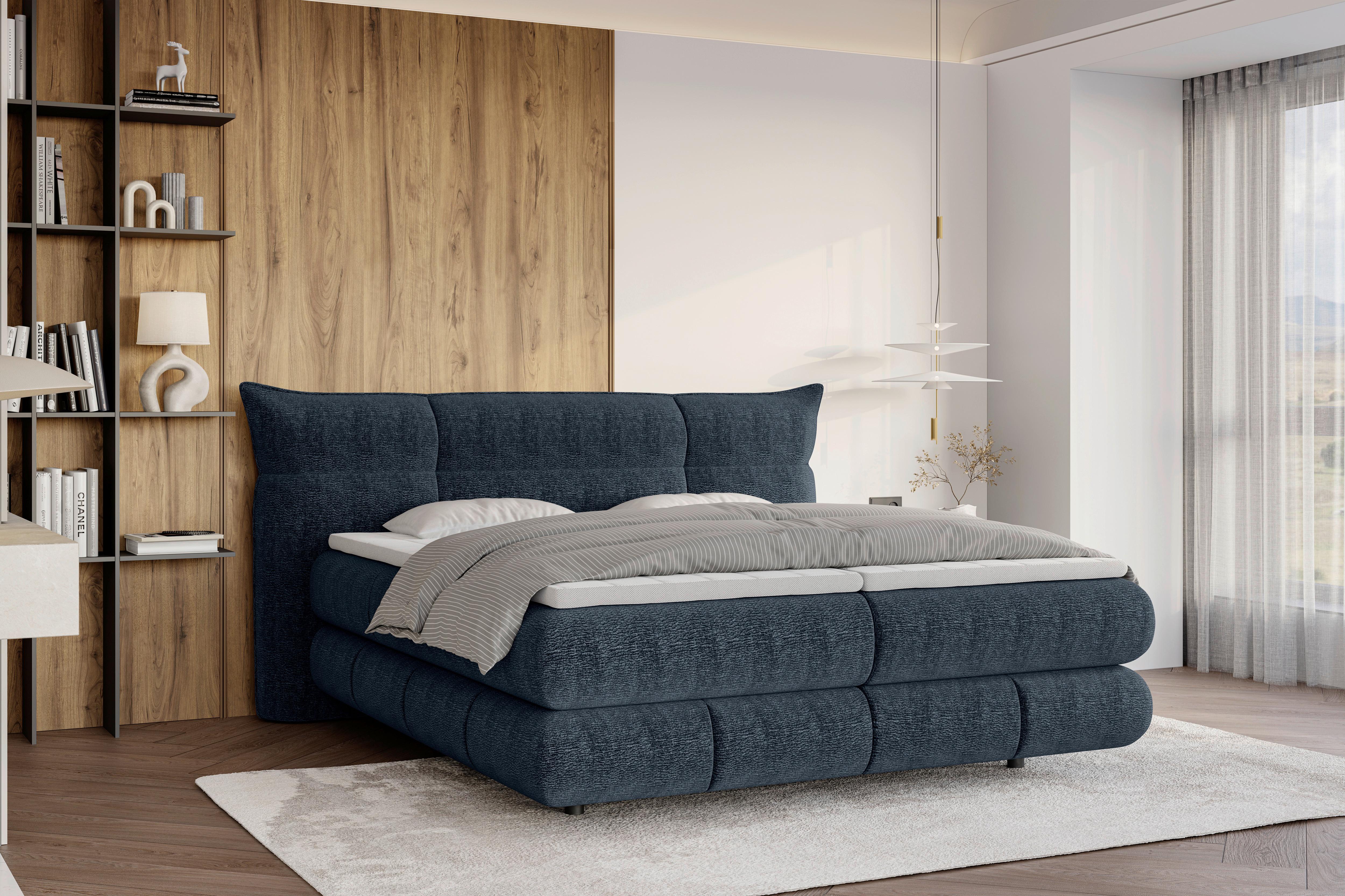 Boxspringbett Auris Blau ca. 180x200cm - Blau/Schwarz, KONVENTIONELL, Kunststoff/Textil (180/200cm) - Sembella