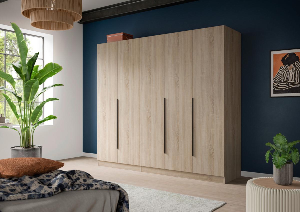 Drehtürenschrank KOPENHAGEN ca.200x181x52cm Sonoma Eiche - Schwarz/Sonoma Eiche, MODERN, Holzwerkstoff/Kunststoff (200/181/52cm) - MID.YOU