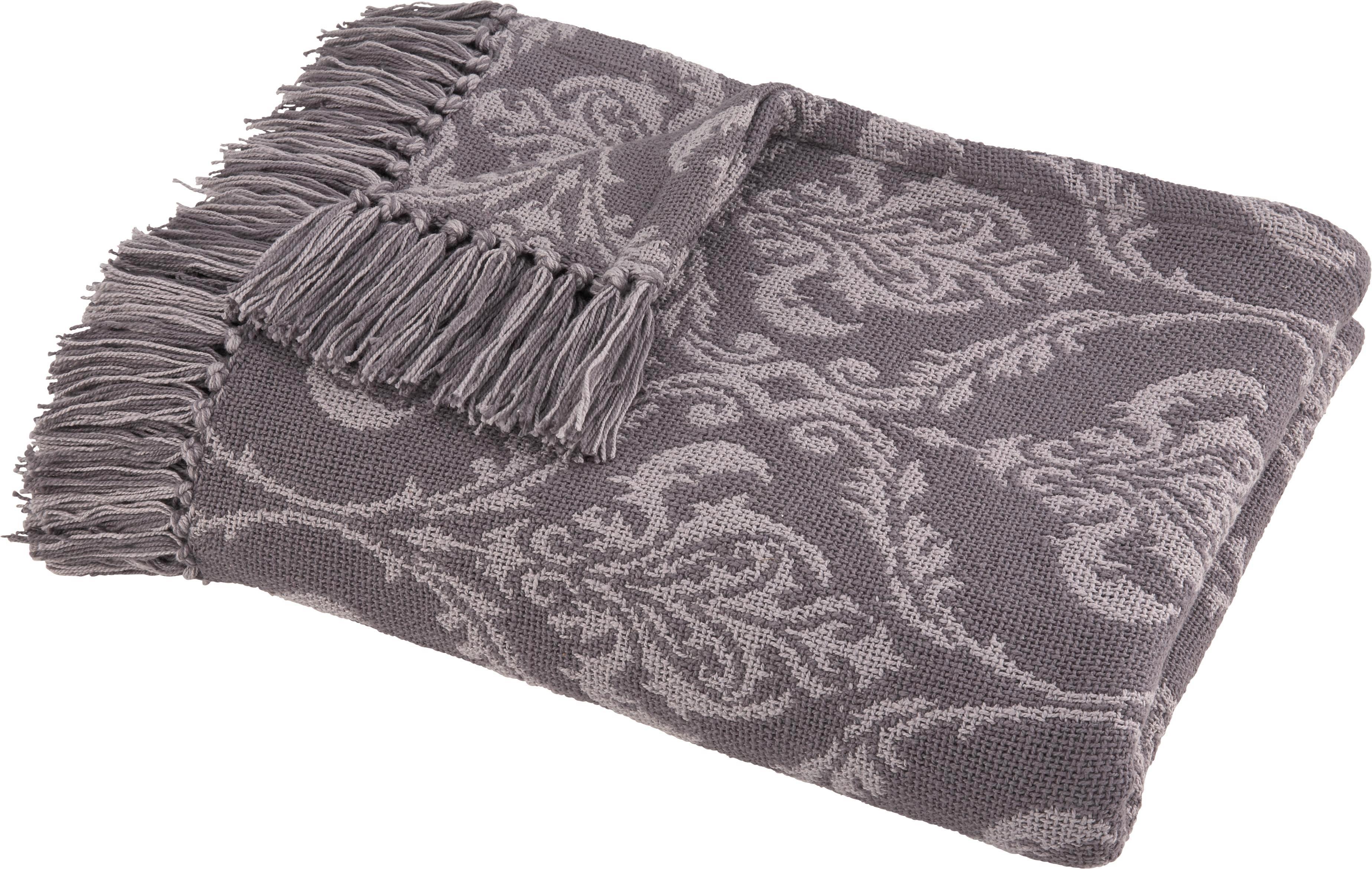 Decke in Hellgrau/Dunkelgrau ca.130x170cm 'Ornament' - Dunkelgrau/Hellgrau, MODERN, Textil (130/170cm) - Bessagi Home