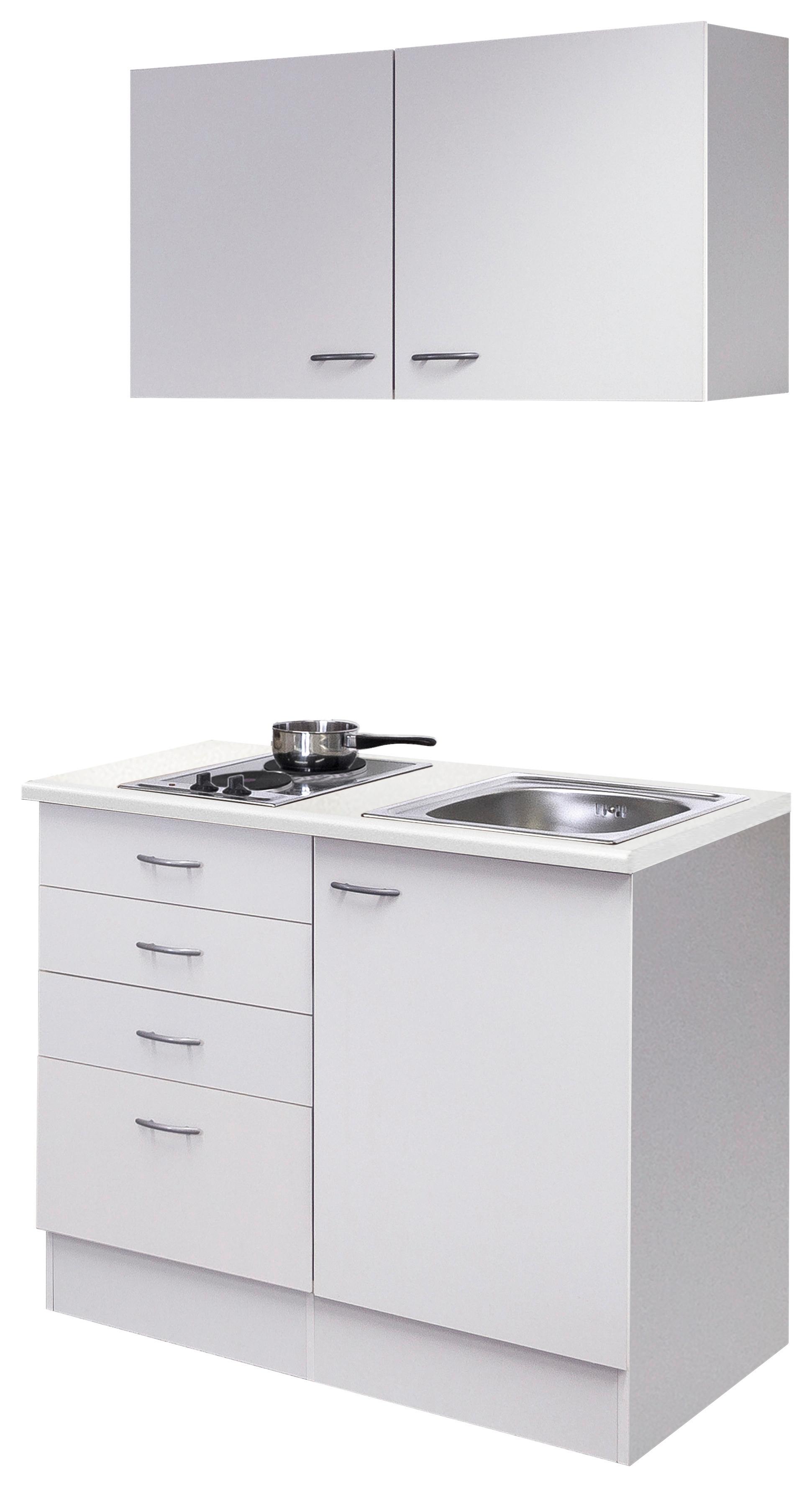 Miniküche Wito mit Geräten ca. 100 cm Weiß - Edelstahlfarben/Hellgrau, MODERN, Holzwerkstoff/Kunststoff (100cm) - FlexWell