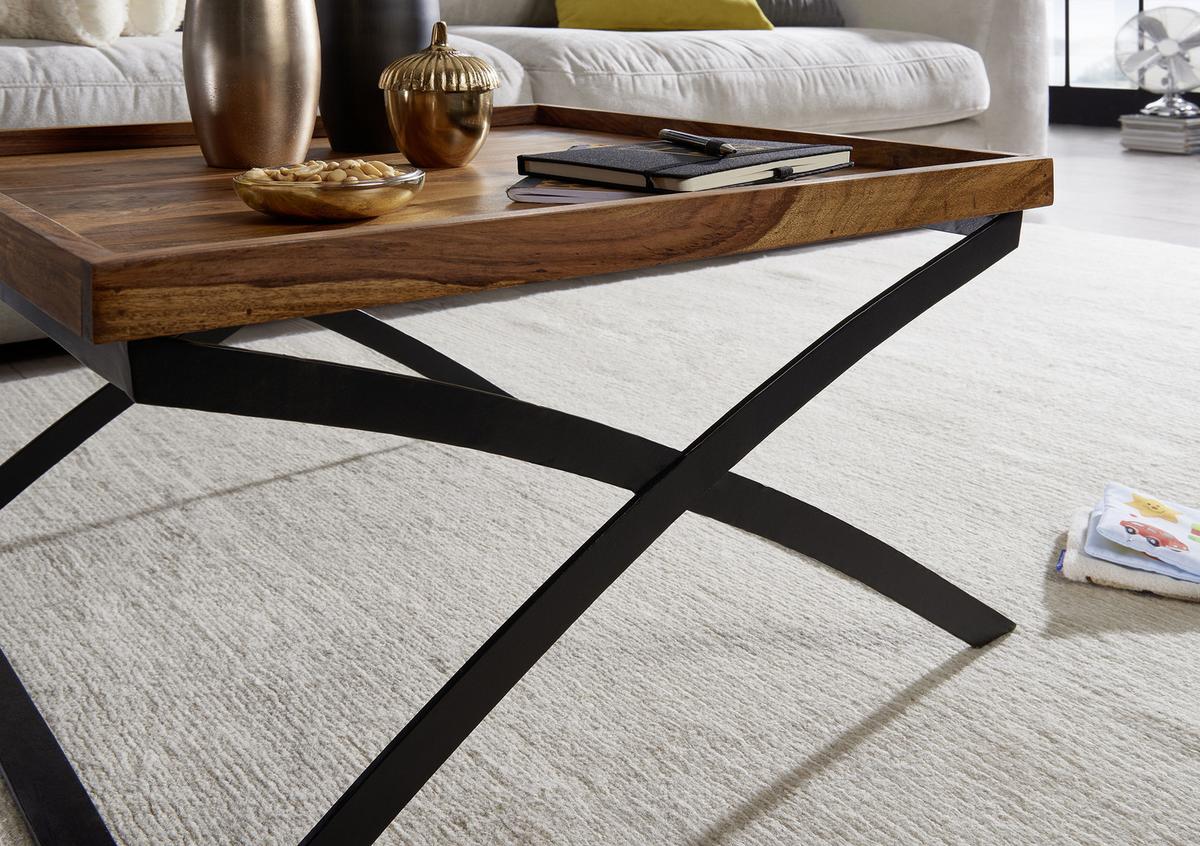 COUCHTISCH ca. 63x63 cm, aus Sheesham - Sheeshamfarben/Schwarz, Design, Holz/Metall (63/63/39cm) - MID.YOU