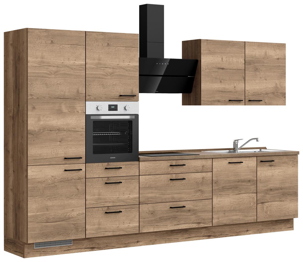 Küchenblock Structura High m. Geräten Eiche dunkel - Eiche dunkel/Schwarz, MODERN, Holzwerkstoff/Metall (330cm) - Nobilia