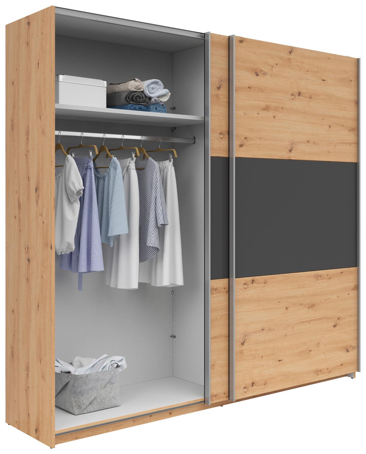 Schwebetürenschrank Saturn in Graphitfarben/Eiche Artisan - Silberfarben/Graphitfarben, KONVENTIONELL, Holzwerkstoff/Metall (218/210/59cm) - Mömax