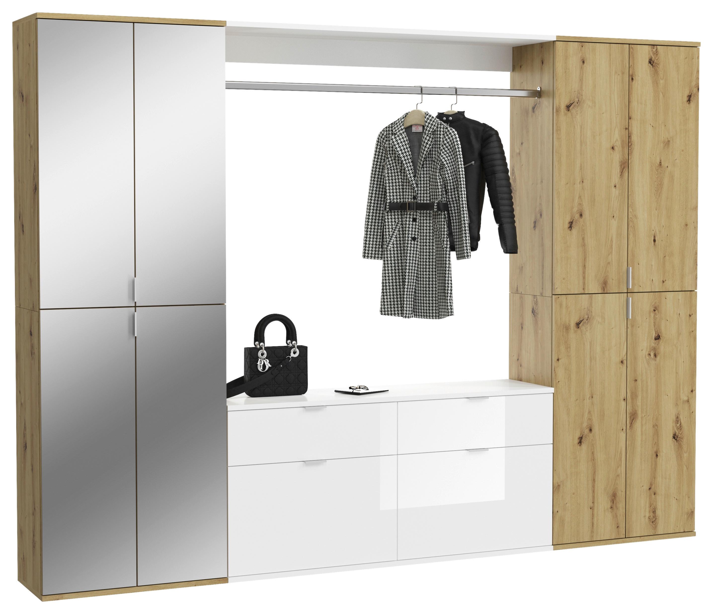 Garderobe Projekt X ca. 243x193 cm Eiche/Weiß - Weiß Hochglanz, KONVENTIONELL, Holzwerkstoff (243/193/34cm) - MID.YOU