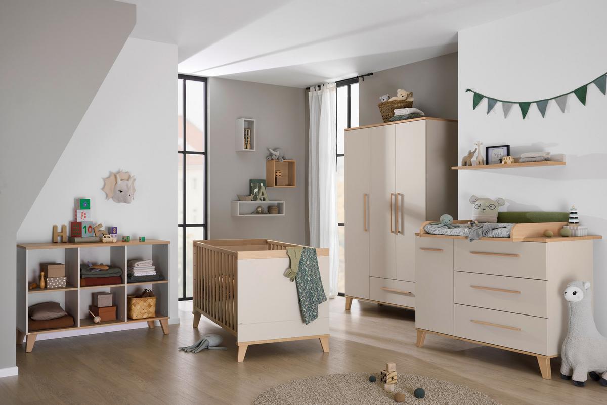 KOMODA Z PRZEWIJAKIEM MALIO - beżowy/kolor wiśni, Basics, materiał drewnopochodny (123,5/94,9/55,6cm) - Paidi