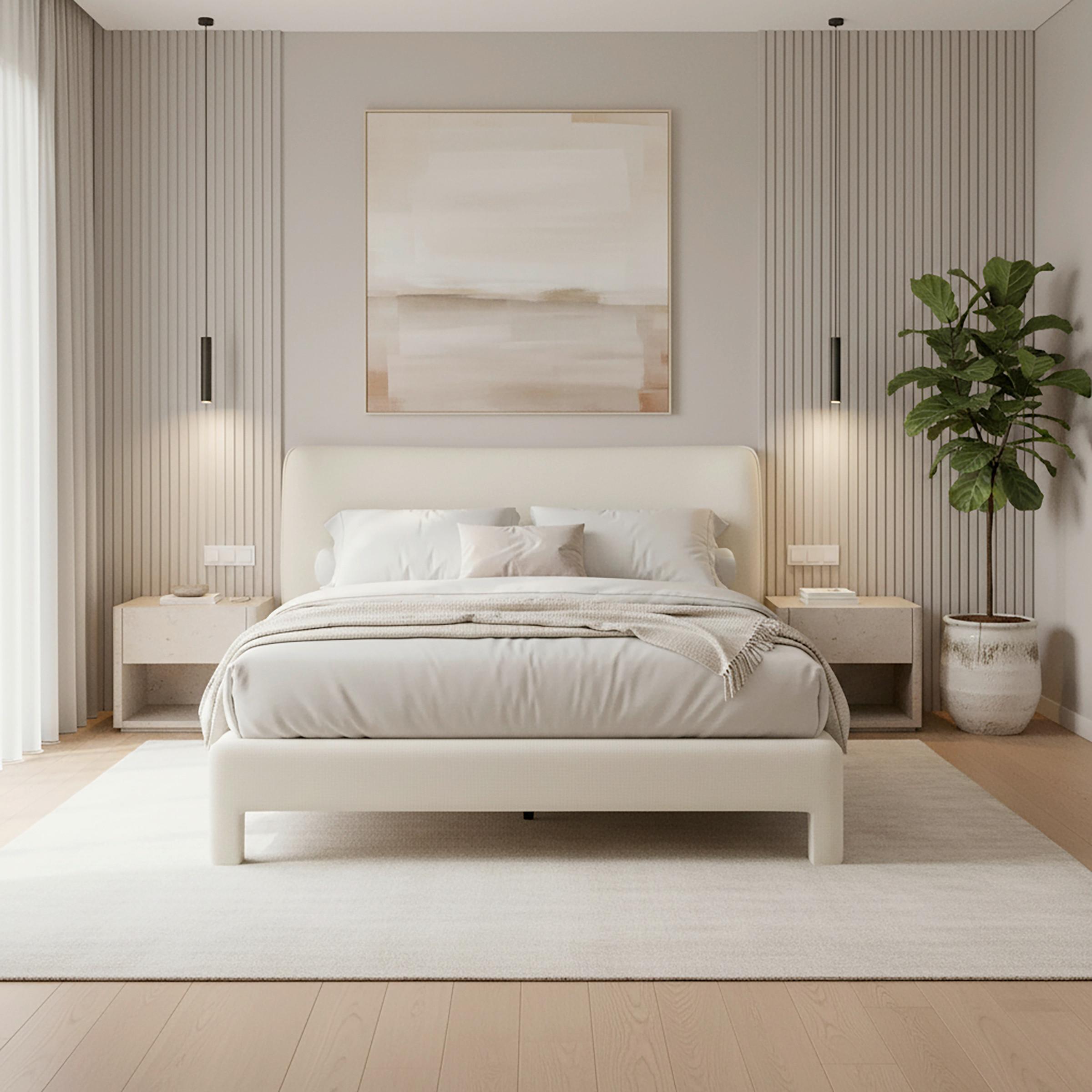 Polsterbett Valion Elfenbein ca. 160x200 cm - Elfenbein/Eichefarben, Modern, Holz/Textil (160/200cm) - Bessagi Home