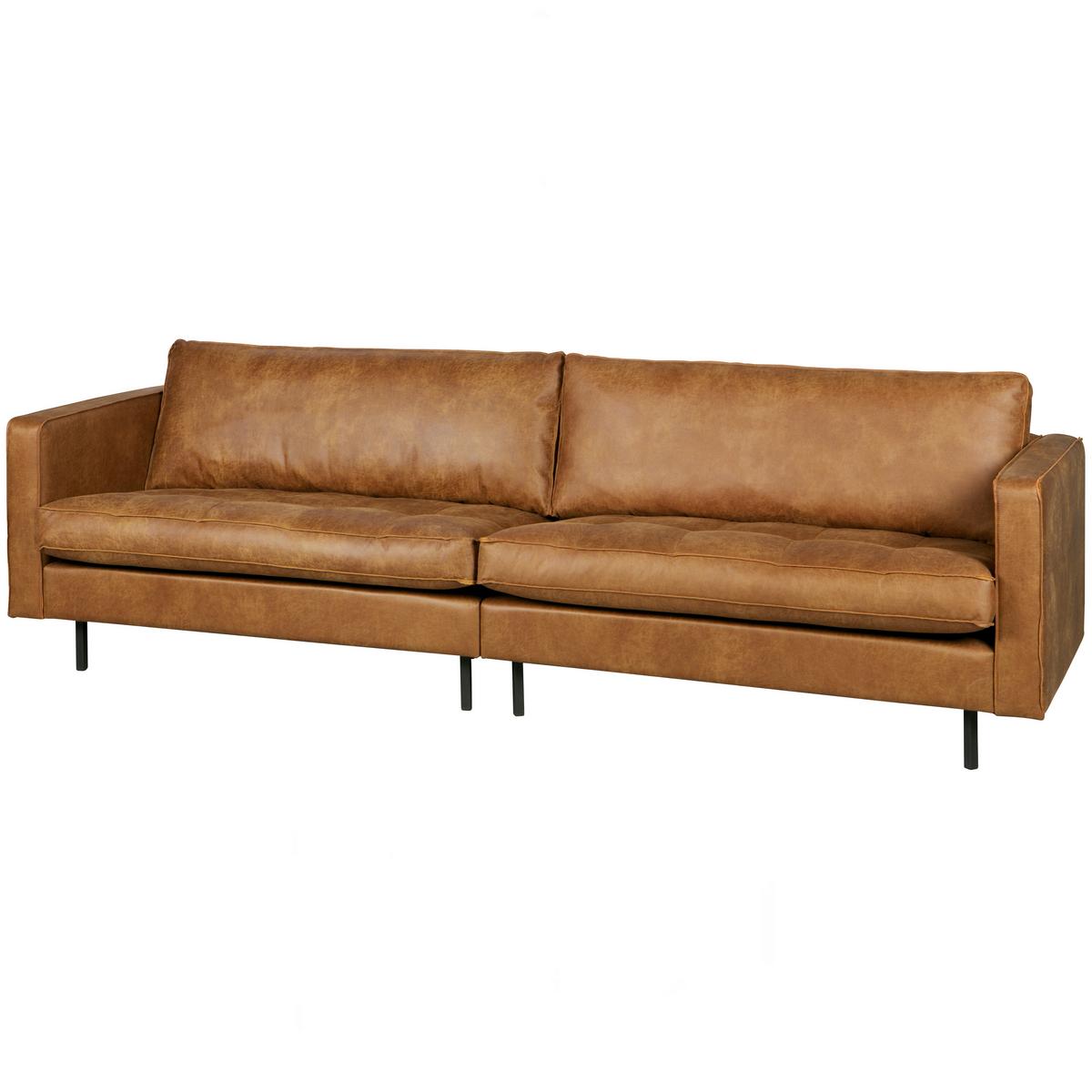 3-Sitzer Sofa Rodeo Classic Cognac B: 275cm - Cognac/Schwarz, Design, Leder/Metall (275/83/88cm) - Livetastic