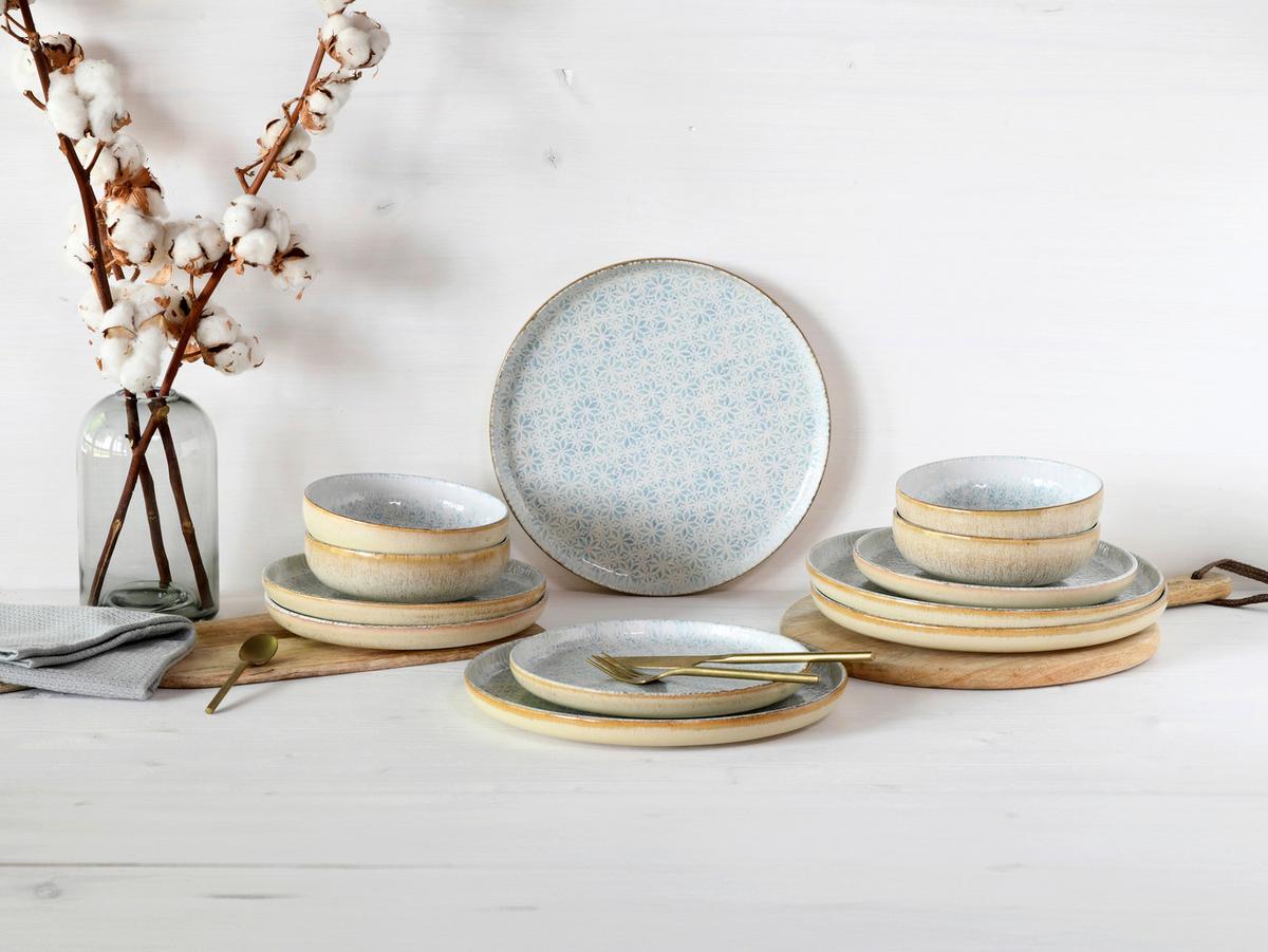 Jedilni Servis Emiliana Blue, 12-Delni - svetlo modra/krem barve, Basics, keramika - Creatable