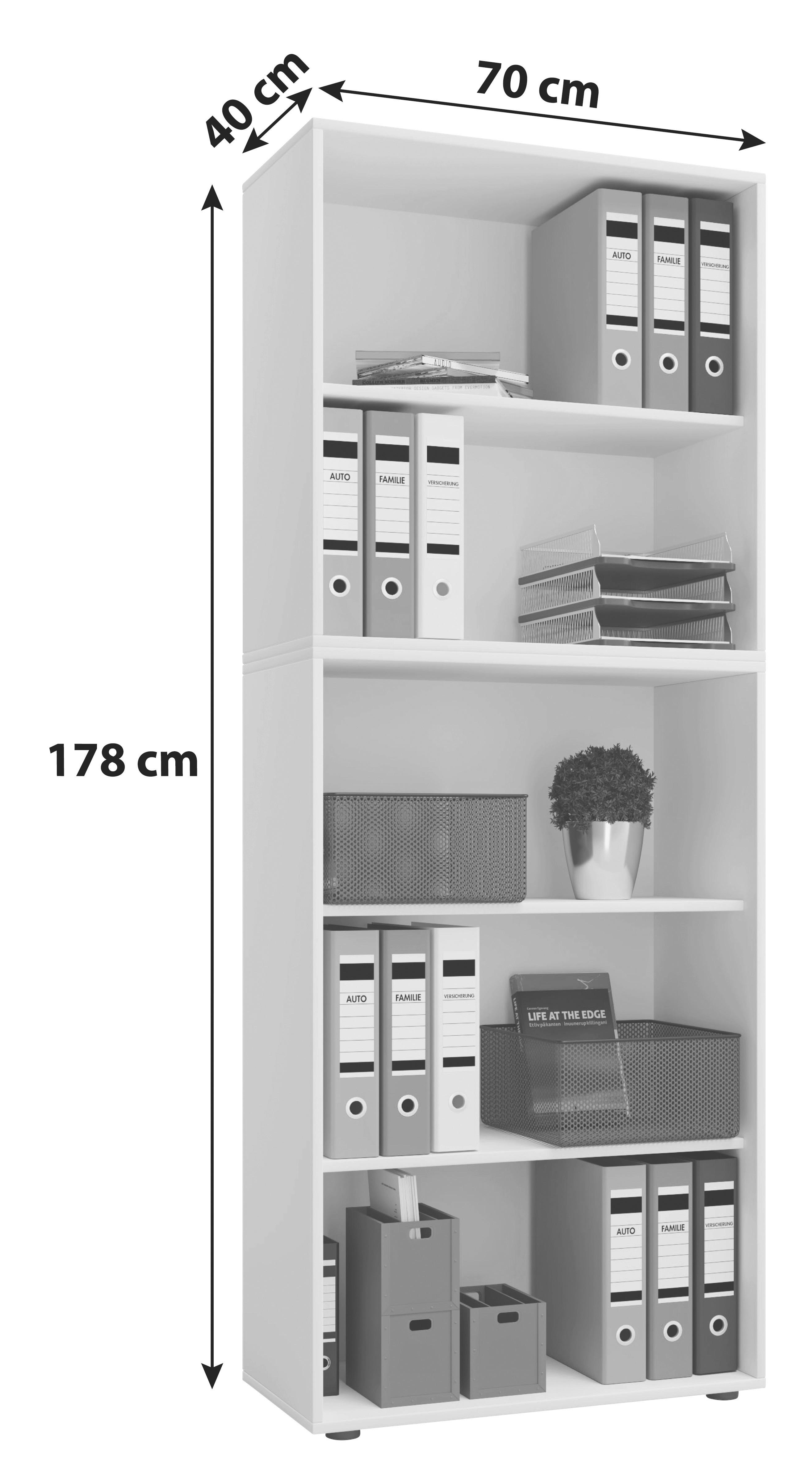 Pisarniški Regal Lona Xxl, Bela - črna/bela, Basics, umetna masa/leseni material (70/178/37cm) - MID.YOU