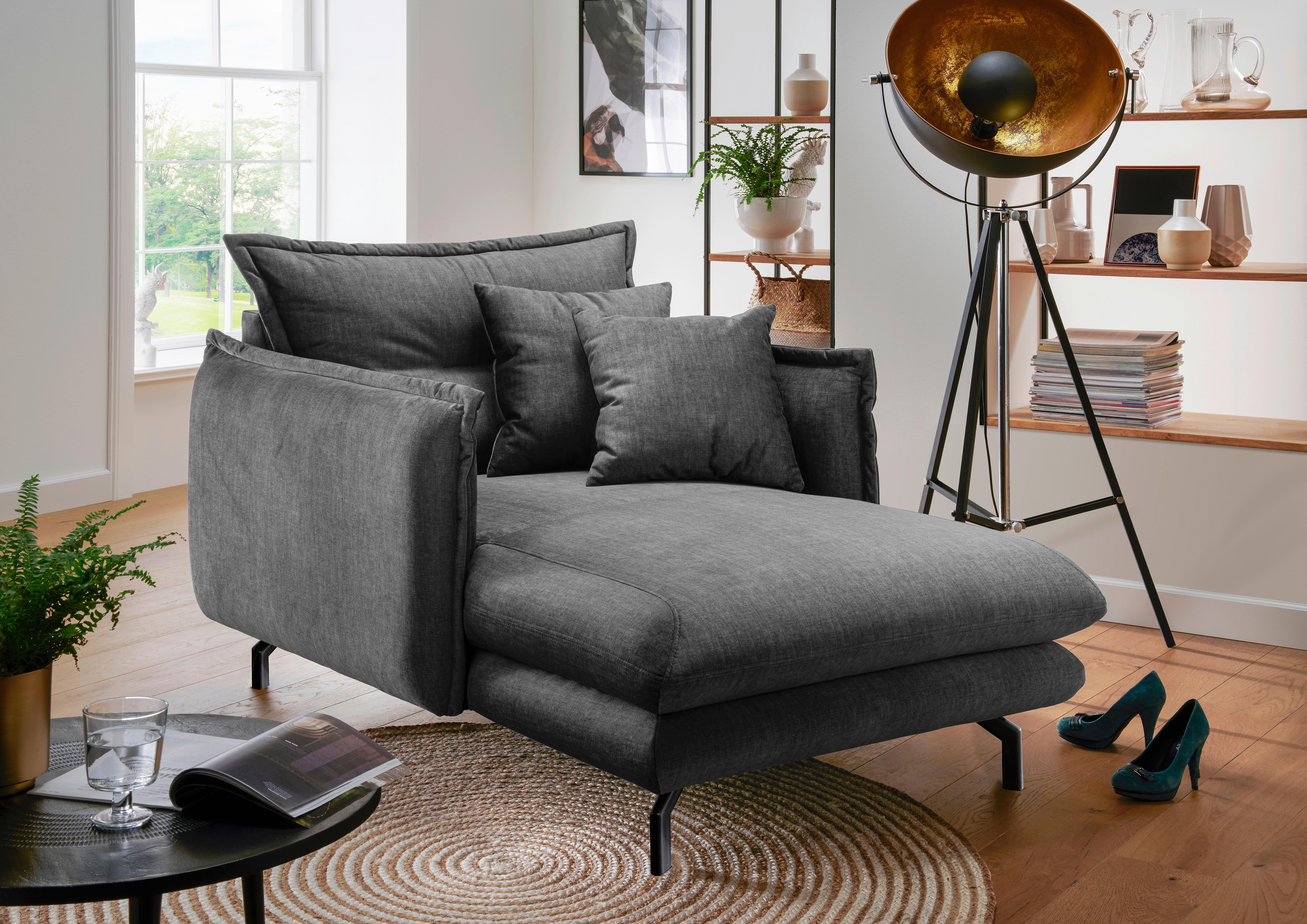 Relaxsessel Lava Grau Velours - Schwarz/Grau, MODERN, Textil/Metall (111/101/167cm) - Livetastic