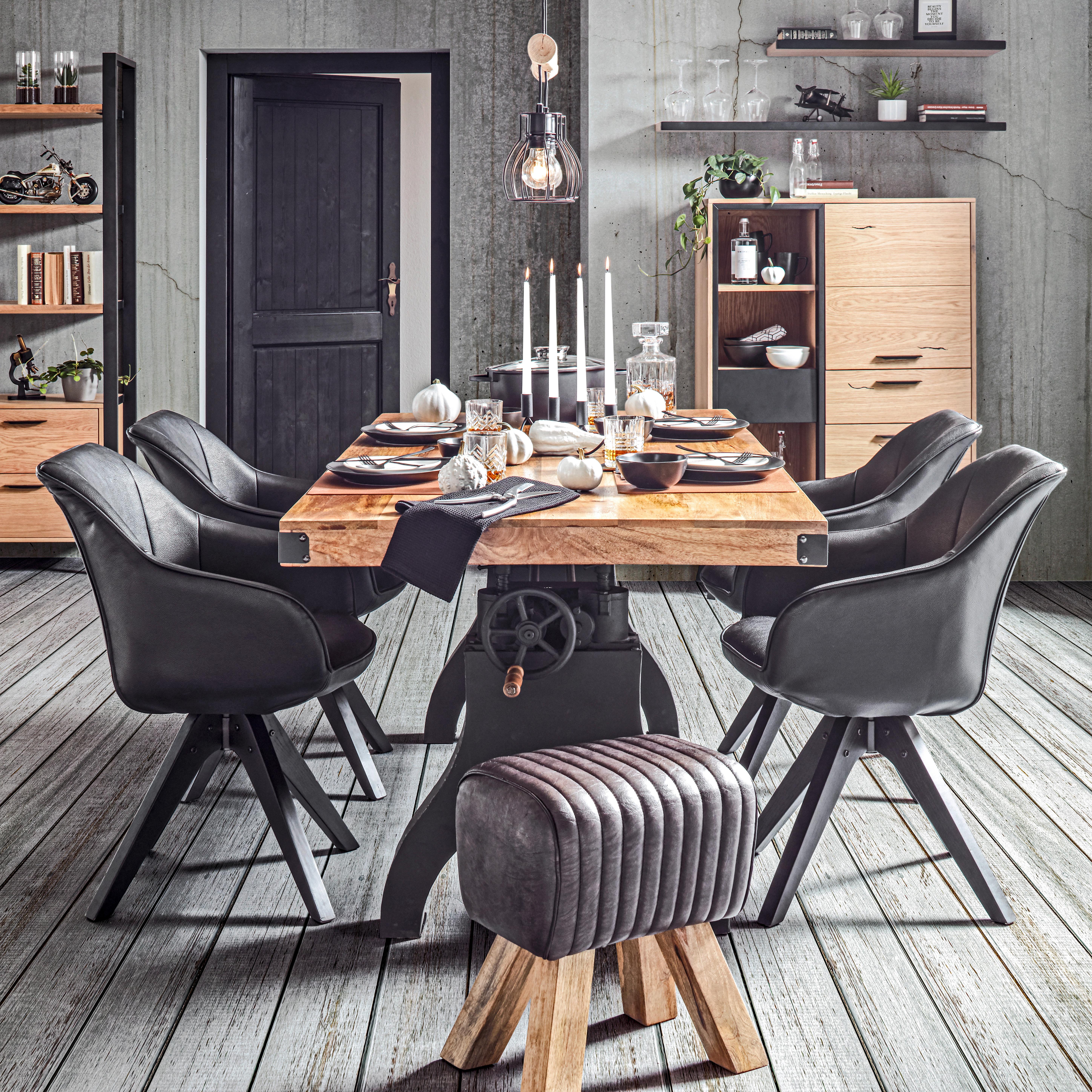 MATBORD INDUSTRIAL - svart/naturfärgad, Lifestyle, metall/trä (200/90/76cm) - Premium Living