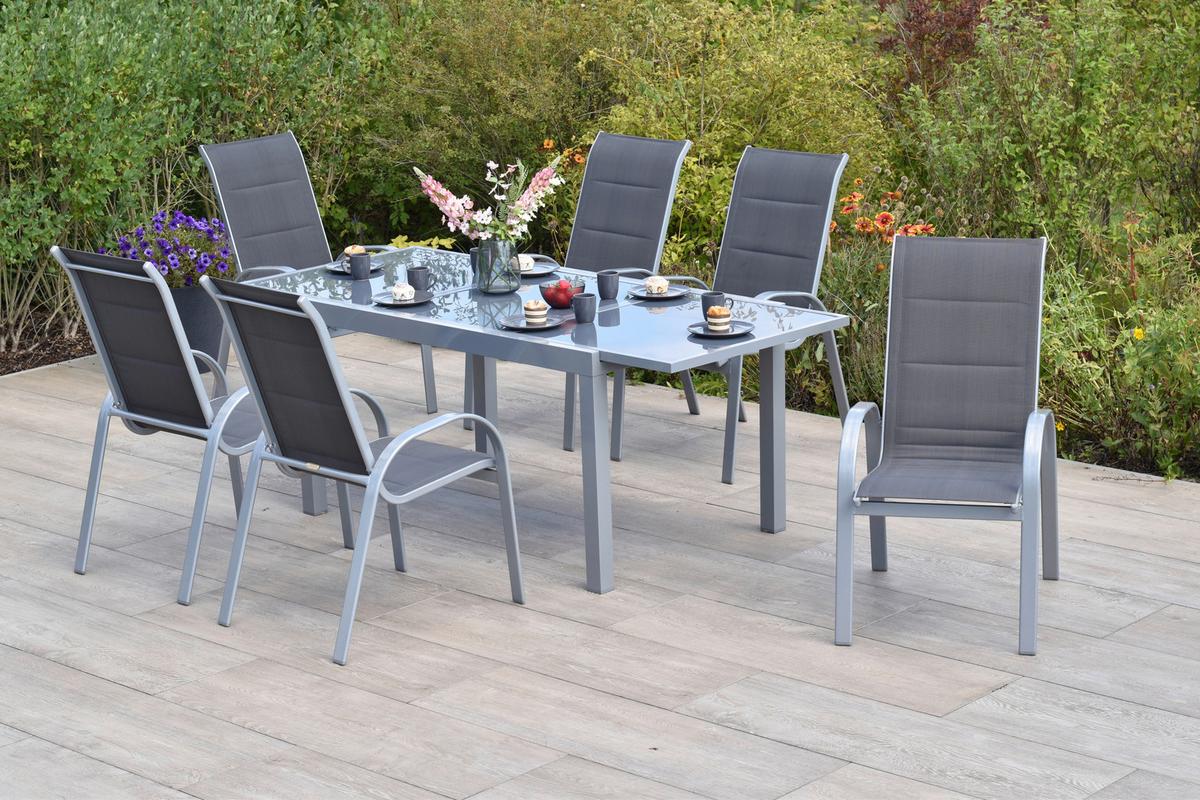 GARTENSET AMALFI DI LUSSO - Anthrazit/Silberfarben, MODERN, Textil/Metall - Gardenson