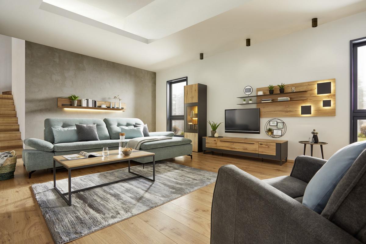 Wandpaneel in Eiche-/Schieferfarben - Schieferfarben/Eichefarben, MODERN, Holzwerkstoff (194/70/22cm) - Premium Living