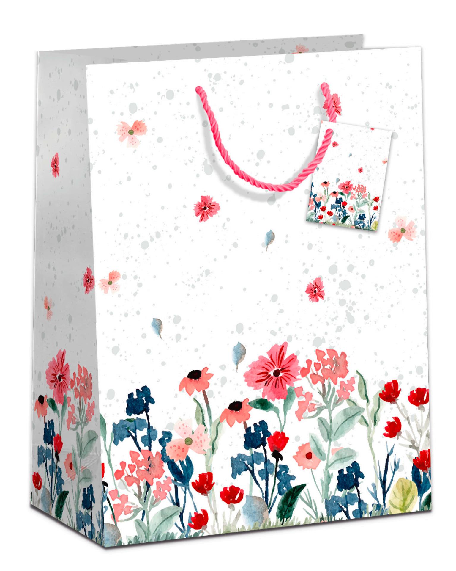 Geschenktasche Jana mit Blumenmotiv - Dunkelgrün/Hellrosa, LIFESTYLE, Papier (18/23/10cm) - Modern Living