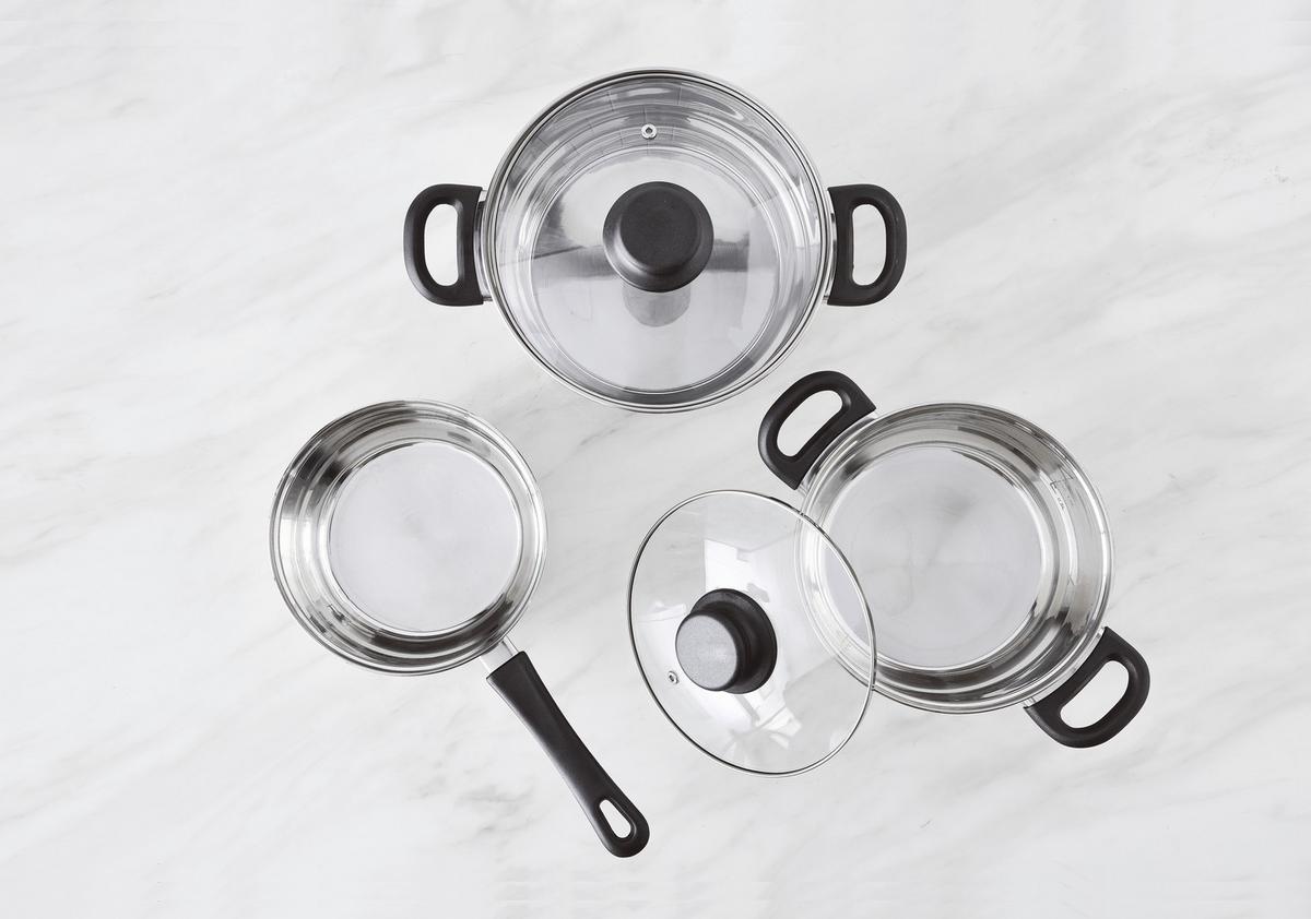 Kochtopfset Berta Edelstahlfarben, 5-teilig - Klar/Edelstahlfarben, KONVENTIONELL, Glas/Metall - Based