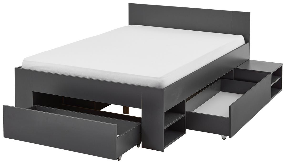 Postelja S Predalom Azurro 2-140 - antracit, Moderno, leseni material (140/200cm) - Mömax