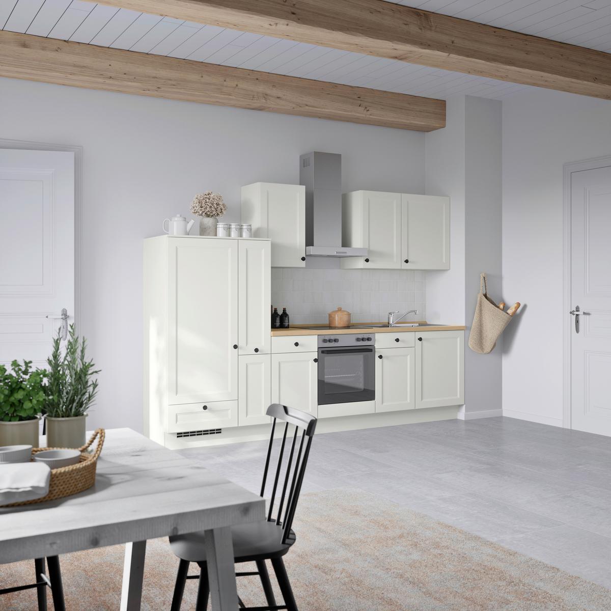 Küchenblock Cascada Low m. Geräten Weiß - Eichefarben/Schwarz, MODERN, Holzwerkstoff/Metall (300cm) - Nobilia