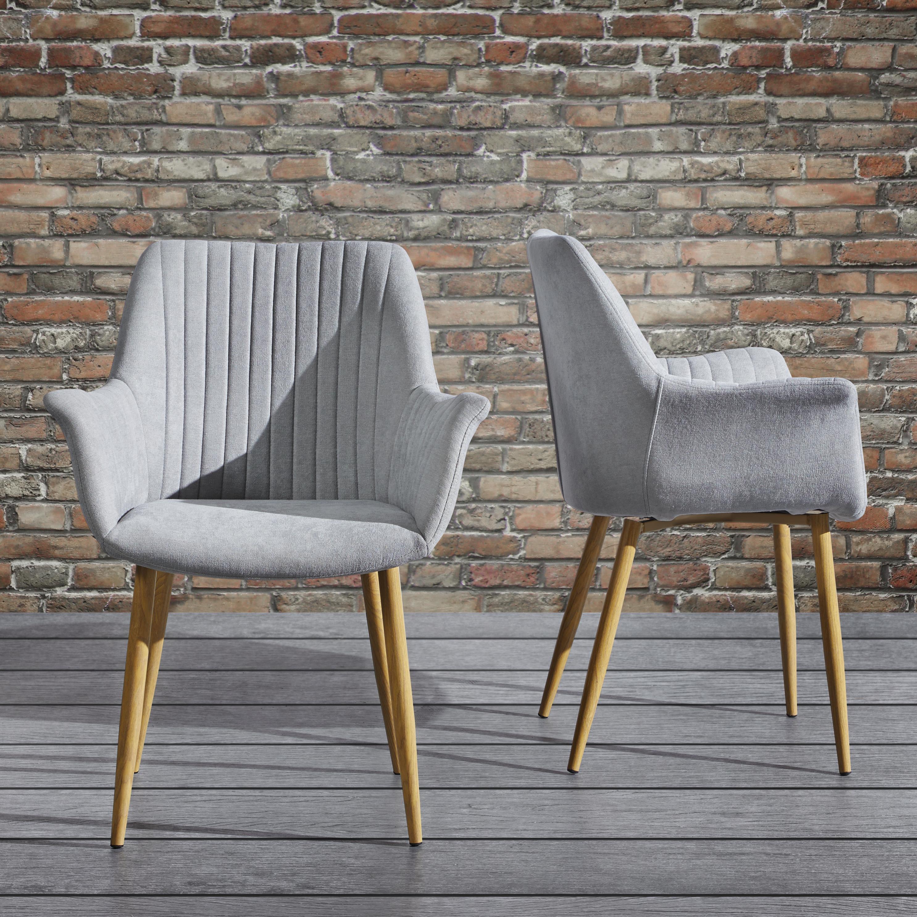 Armlehnstuhl in Hellgrau 'Samantha' - Buchefarben/Hellgrau, MODERN, Holz/Textil (57,5/89/68cm) - Bessagi Home