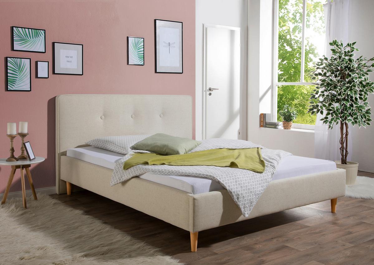 Polsterbett Slade Beige ca. 100x200 cm - Beige/Naturfarben, MODERN, Holz/Textil (100/200cm) - Livetastic