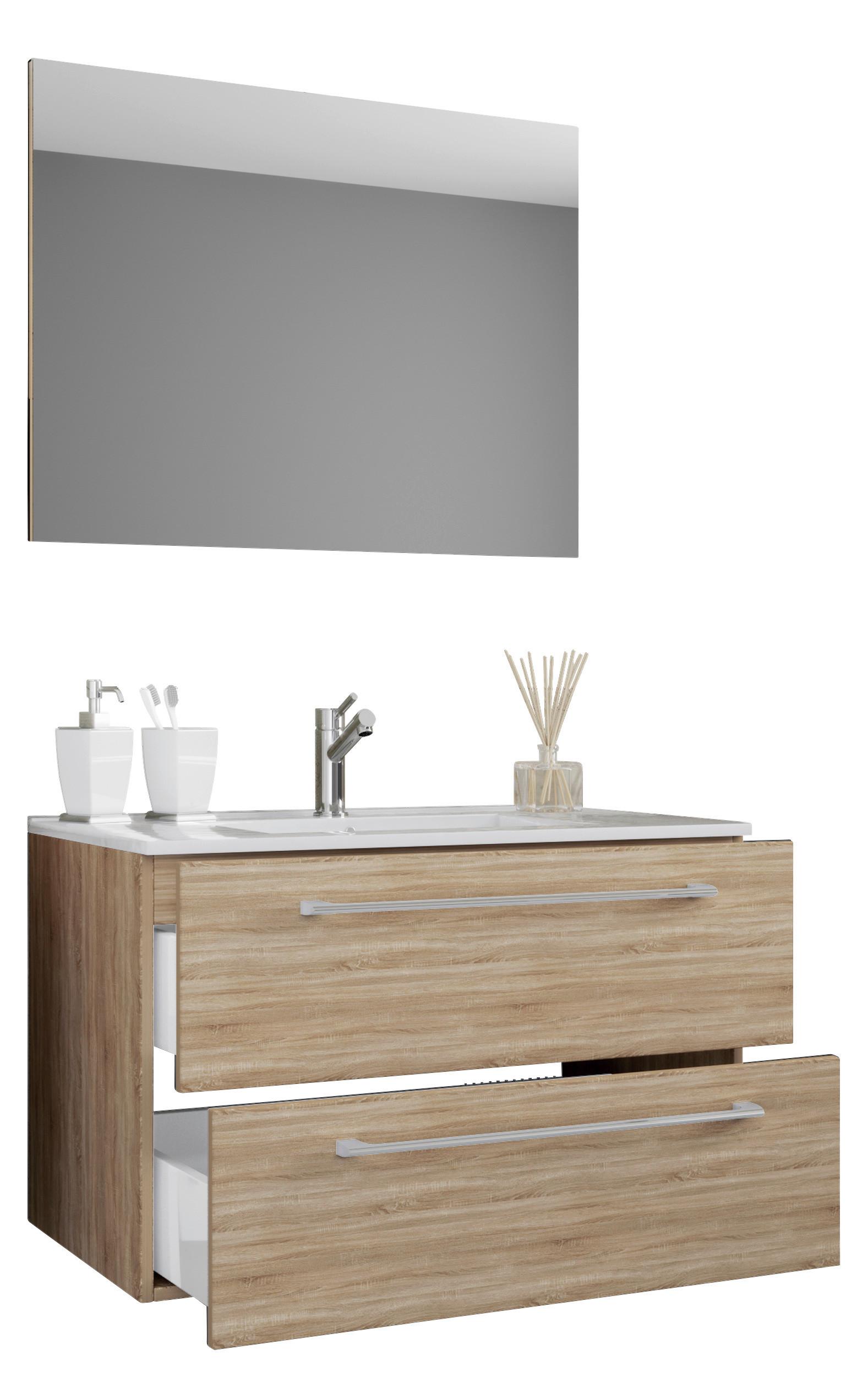 Kopalnica Badinos, Hrast - bela/barve aluminija, Moderno, kovina/leseni material (60cm) - MID.YOU