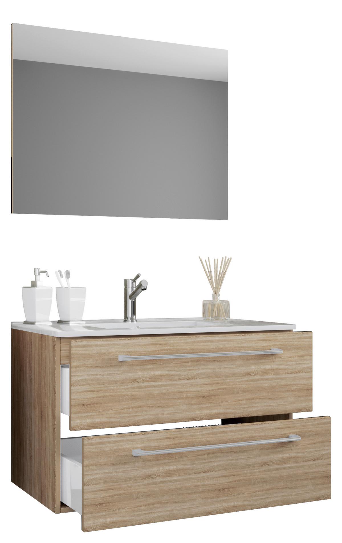 Kopalnica Badinos, Hrast - bela/barve aluminija, Moderno, kovina/leseni material (60cm) - MID.YOU