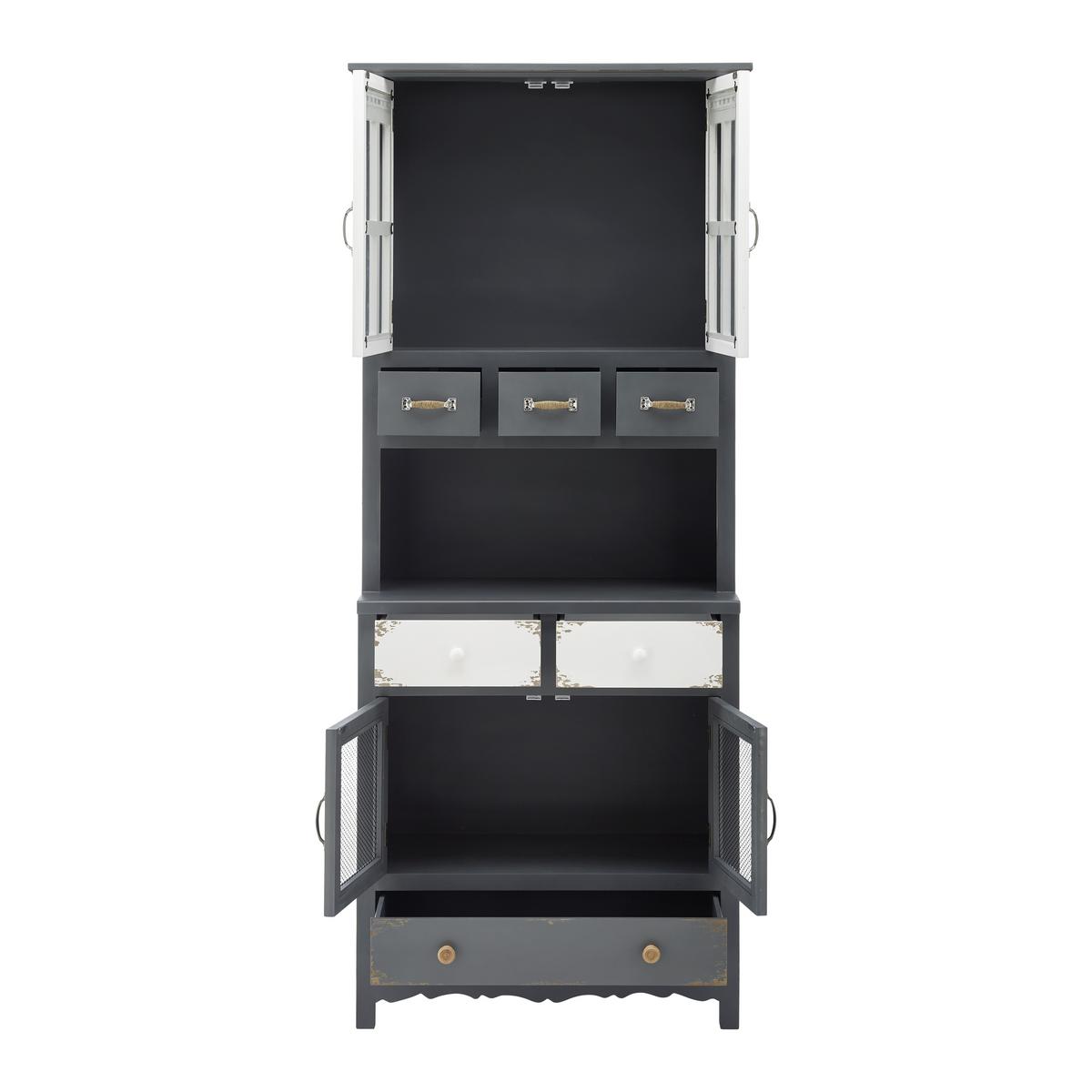 Vitrine Gitte Grau ca. 74x176x43 cm Kiefer - Grau, MODERN, Holz (74/176/33.5cm) - Bessagi Home