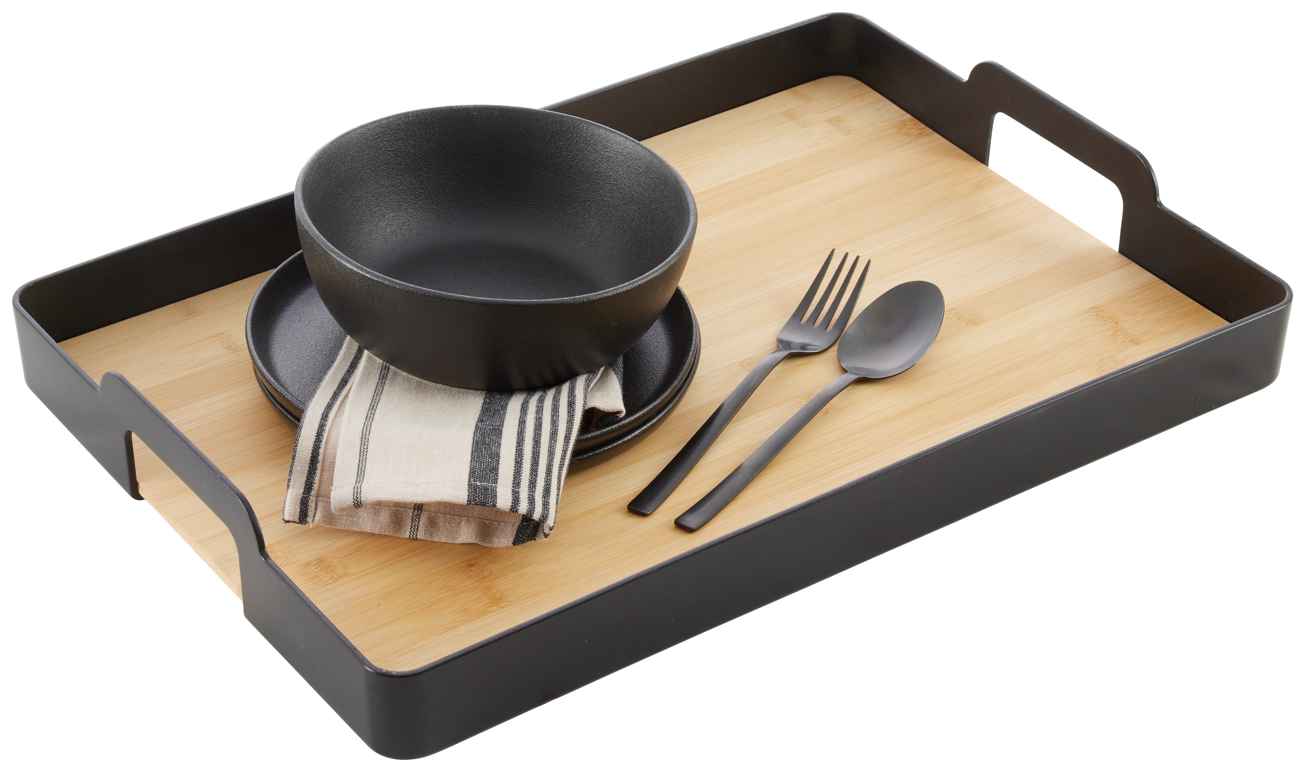 SERVEERTABLET BETTY ECKIG - Zwart, Modern, Kunststof/Natuurlijke materialen (49/7/34cm) - Mömax